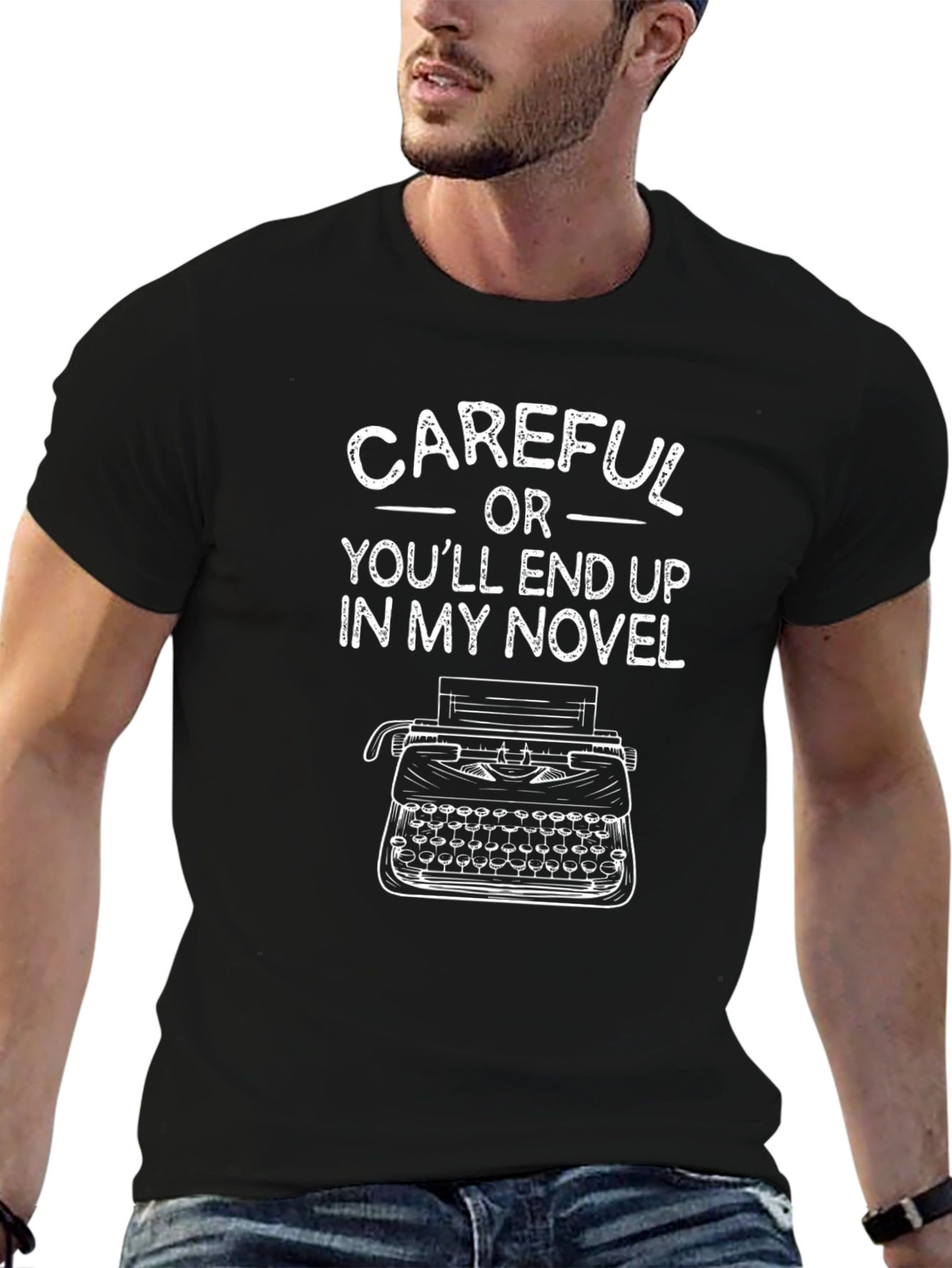 Black Careful or You'll End Up In My Novel Black T-Shirt view 6