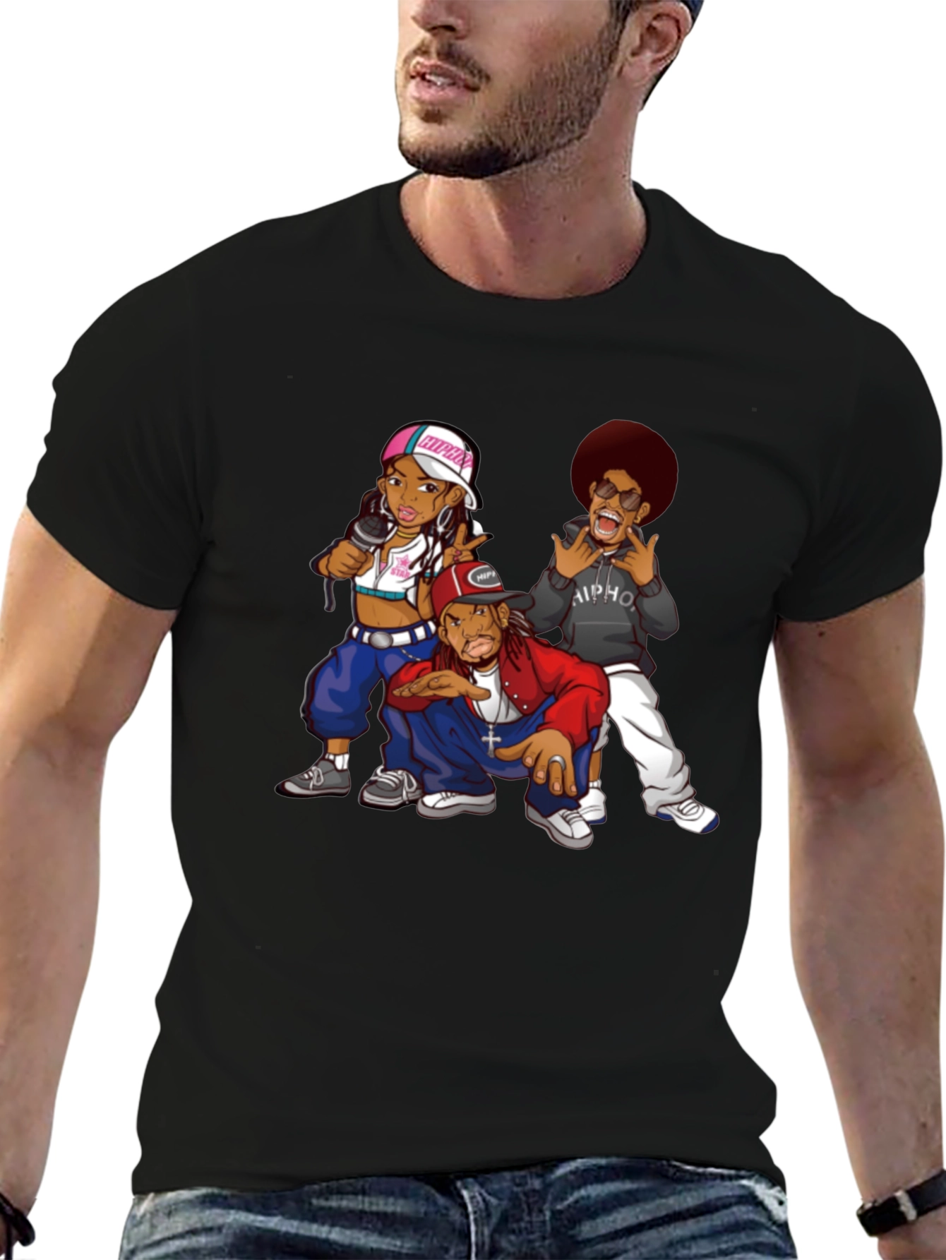 Black Cartoon Hip-Hop Group Black T-Shirt view 6