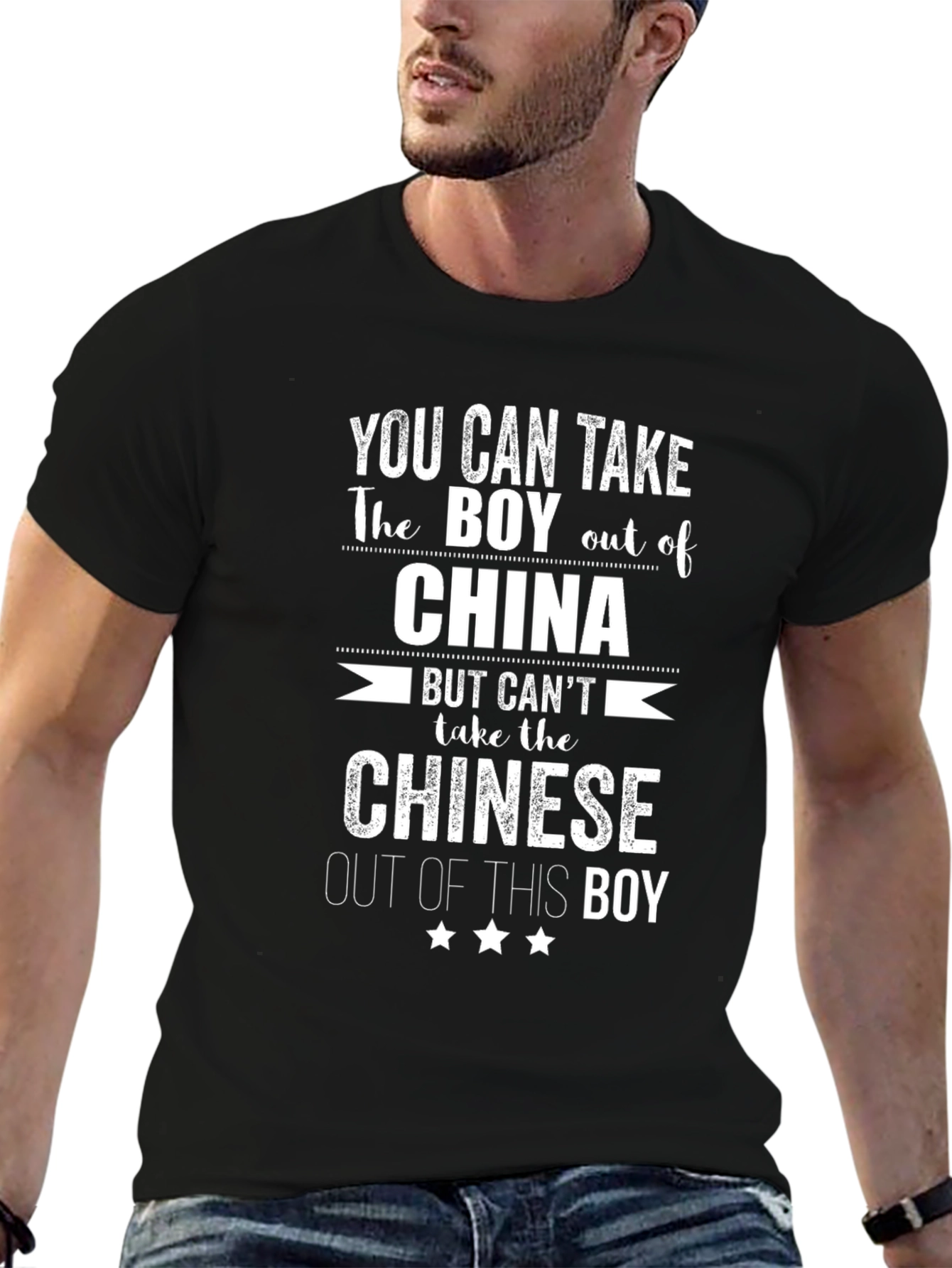 Black Funny "Boy Out of China" Graphic T-Shirt view 6