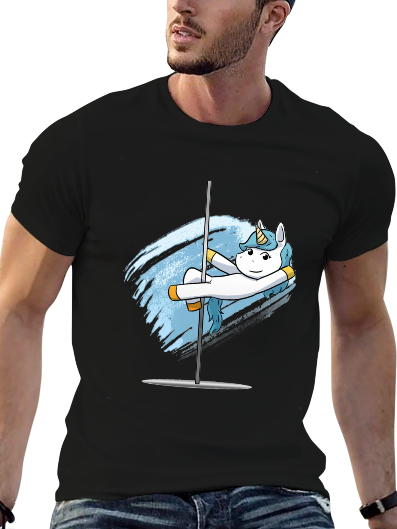 Black Unicorn Pole Dancer T-Shirt - Funny Graphic Tee view 6