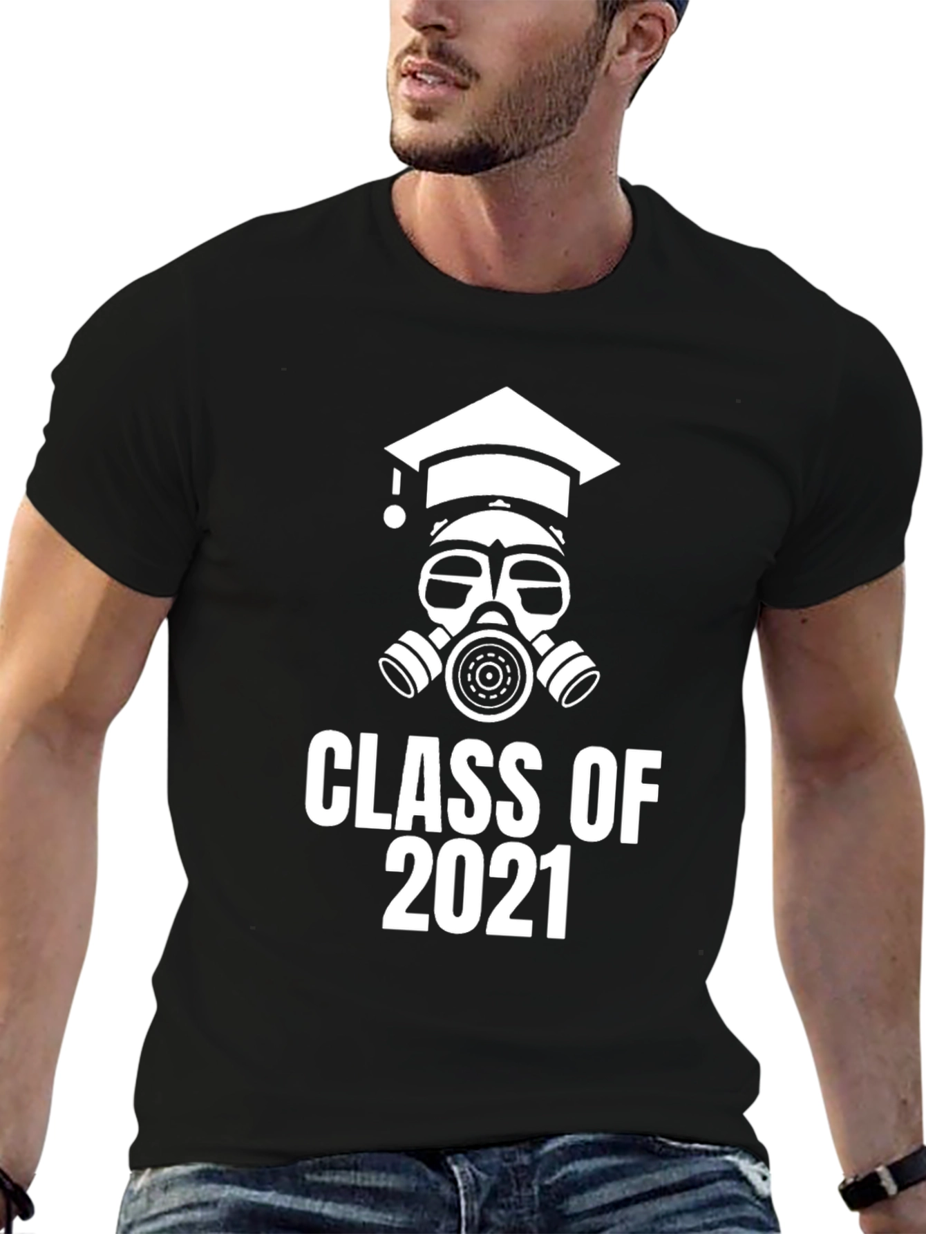 Black Class of 2021 Graduation Gas Mask Graphic Tee view 6