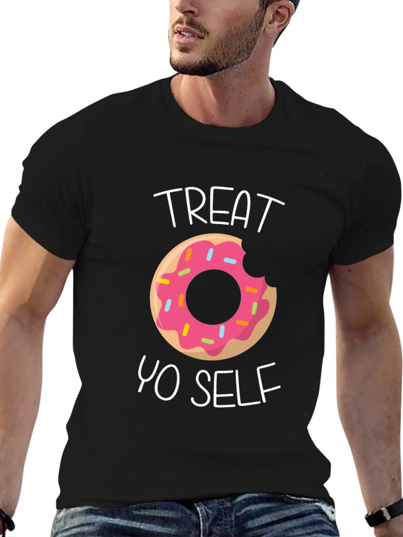 Black Treat Yo Self Donut T-Shirt - Funny Graphic Tee view 6