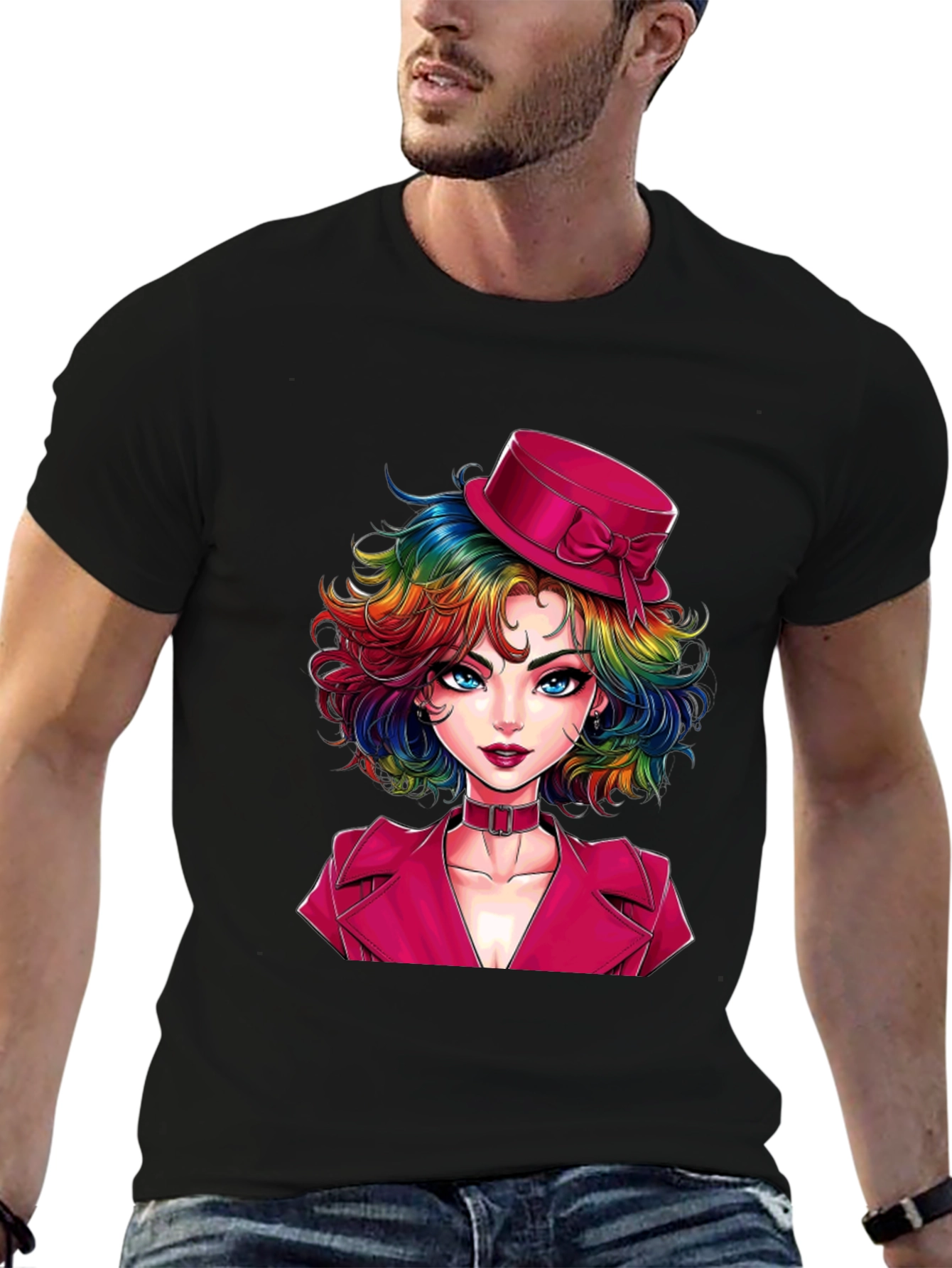 Black Rainbow Hair Girl T-Shirt view 6