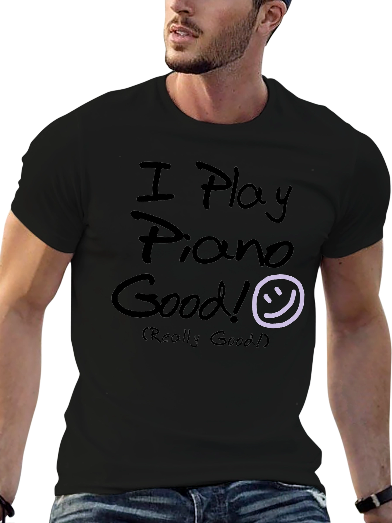 Black I Play Piano Good! Black Graphic T-Shirt view 6