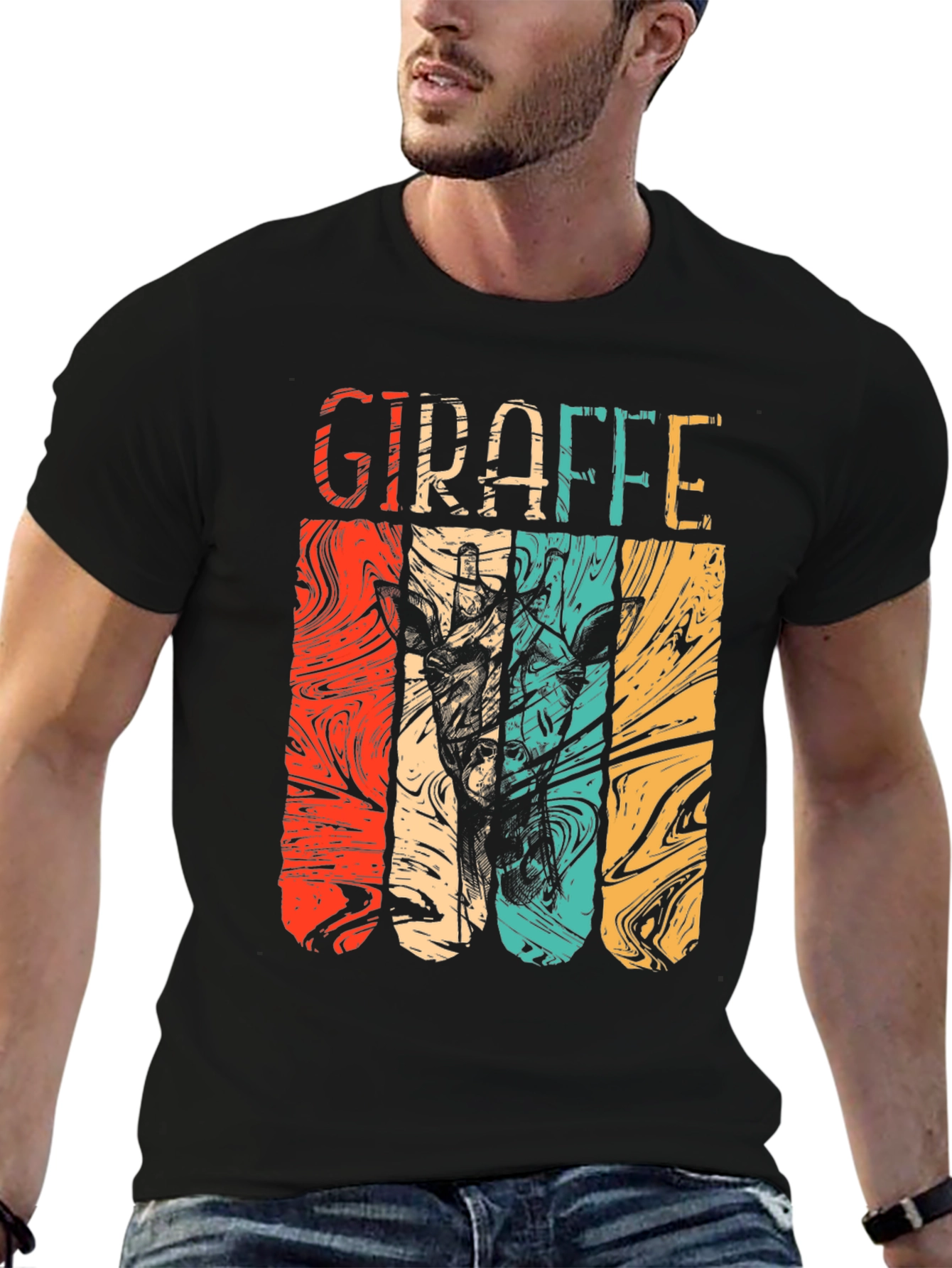 Black Retro Giraffe T-Shirt - Vintage Style Graphic Tee view 6