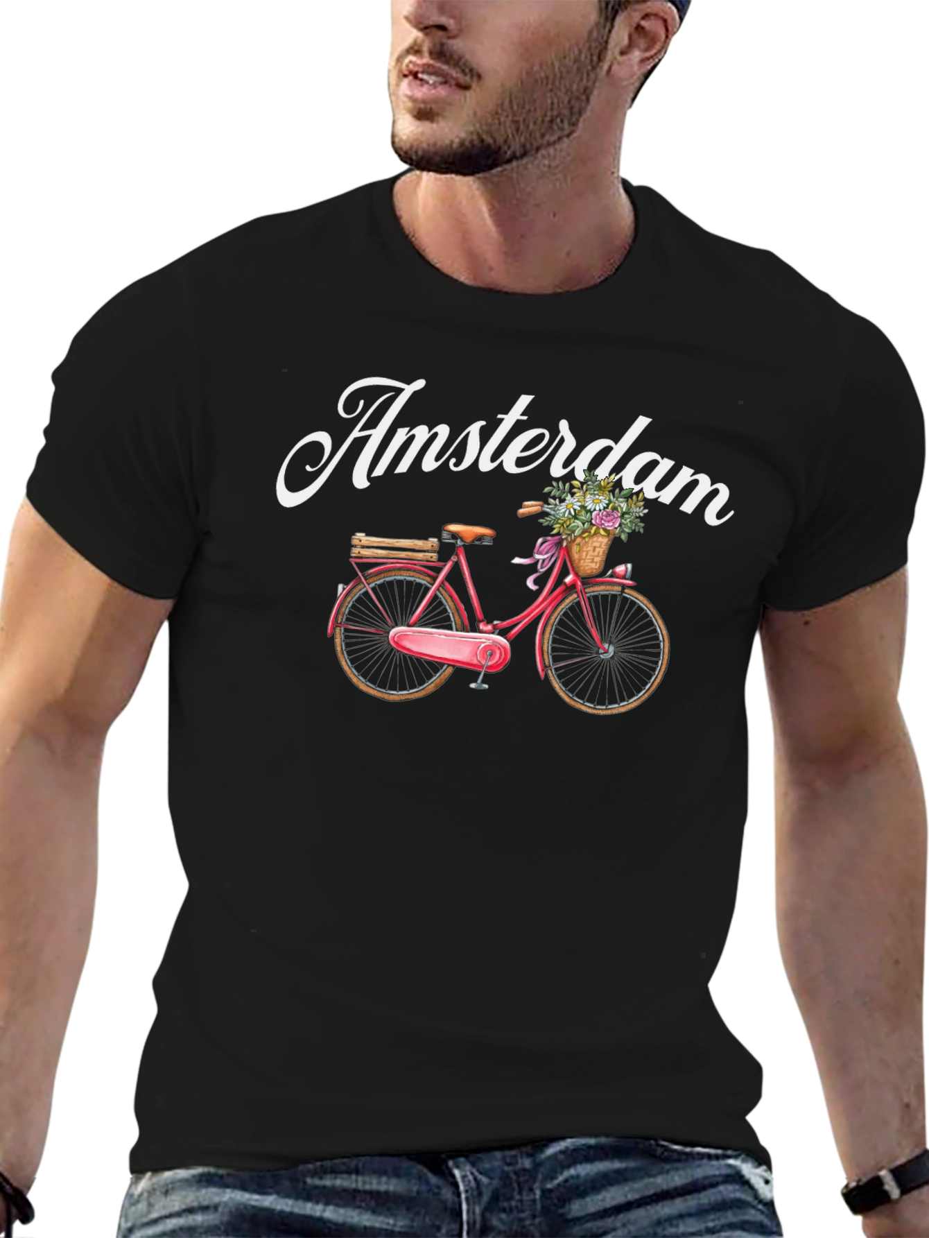 Black Amsterdam Bicycle Graphic Tee - Black view 6