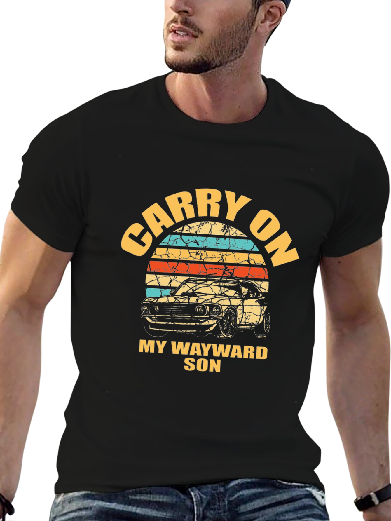 Black Carry On My Wayward Son Car T-Shirt view 6