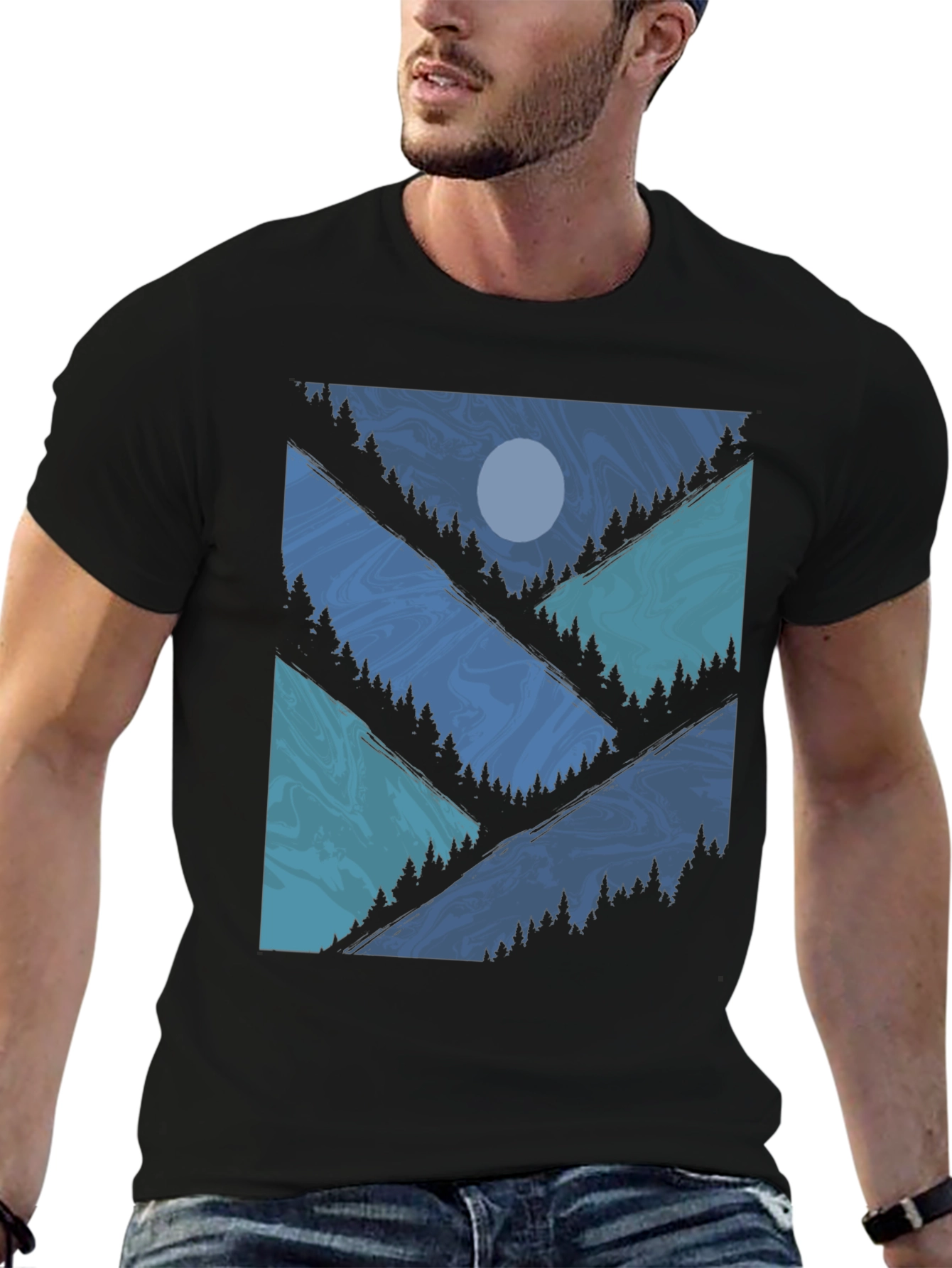Black Nature Scene Graphic Tee - Men's Black T-Shirt view 6