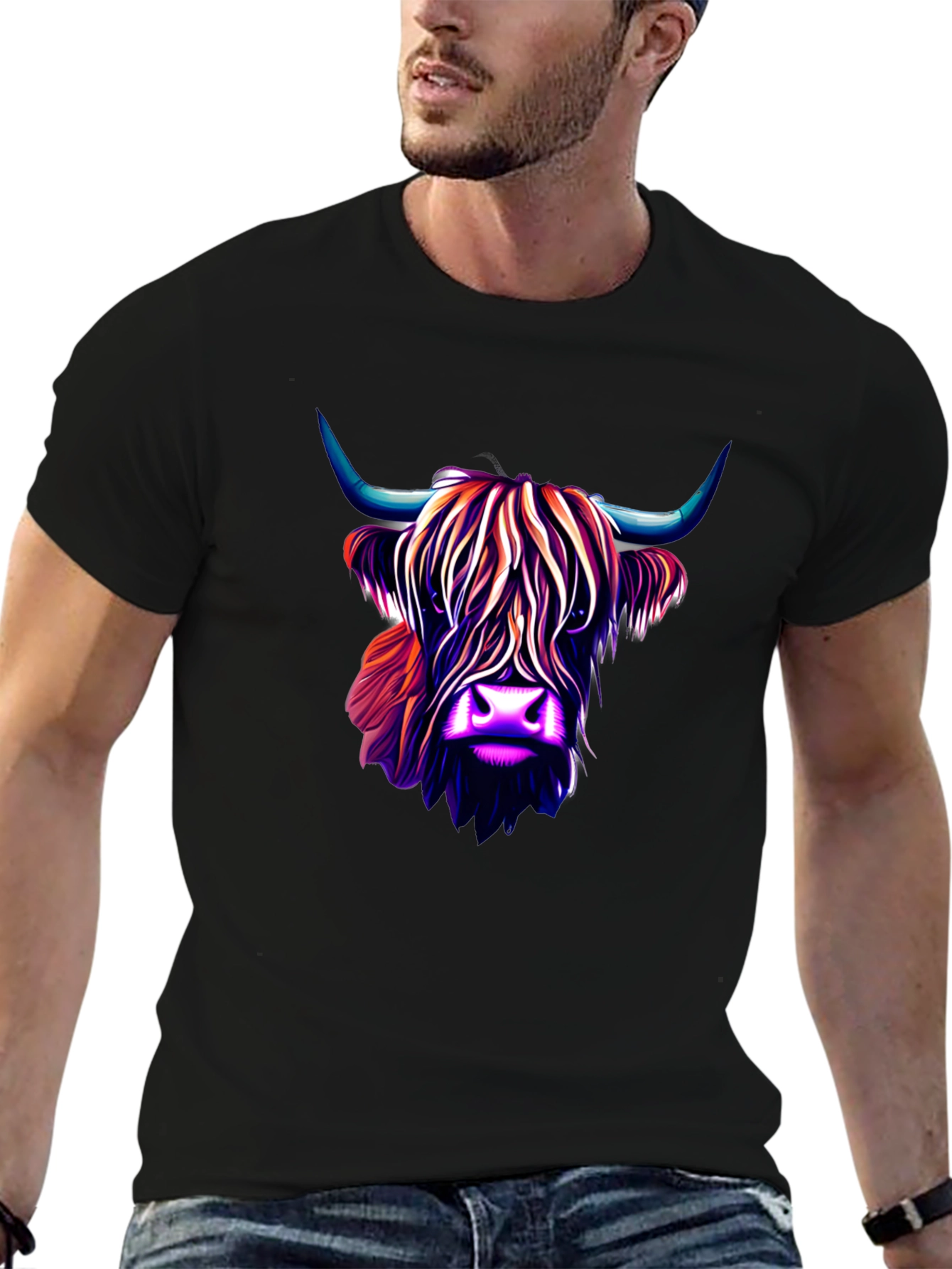 Black Highland Cow Graphic Tee - Stylish Men's Black T-Shirt view 6