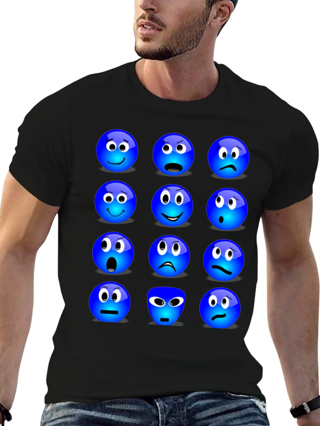 Black Emoji Expressions Graphic T-Shirt view 6