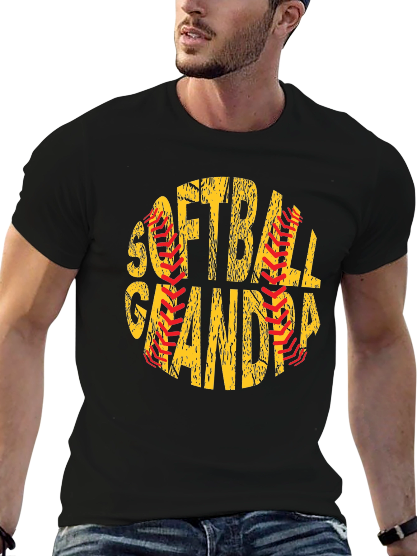 Black Softball Grandpa T-Shirt - Baseball Lover Gift view 6
