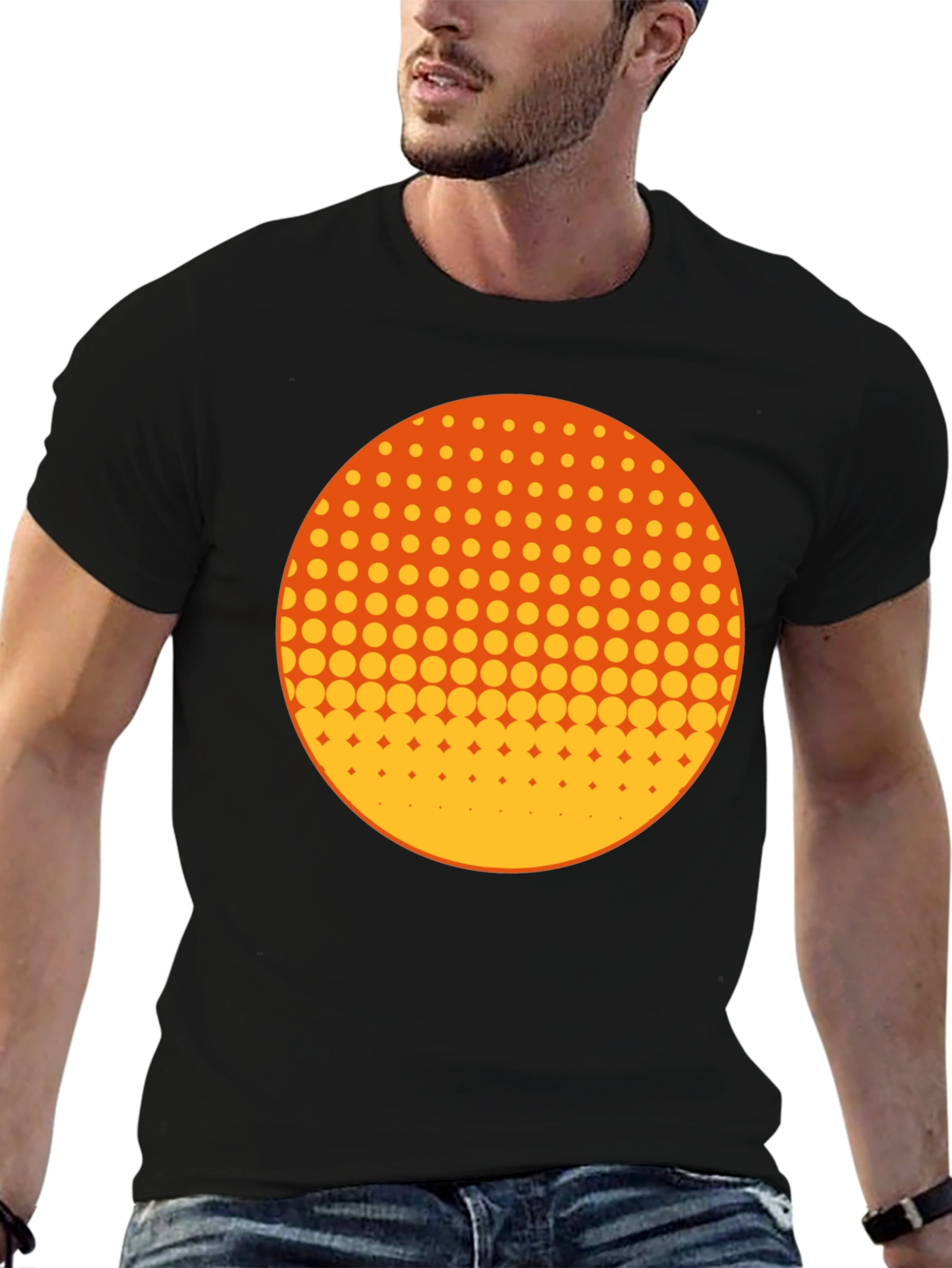 Black Retro Halftone Circle Graphic Tee - Black view 6