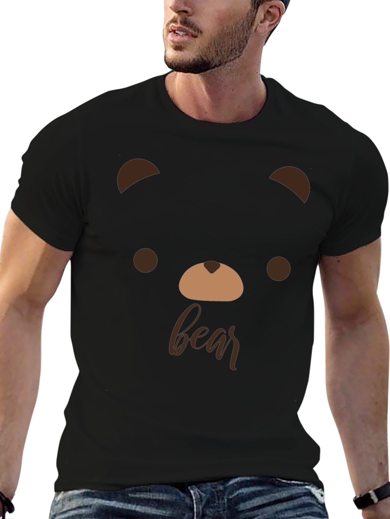 Black Cute Bear Face Graphic Tee - Soft Cotton T-Shirt view 6