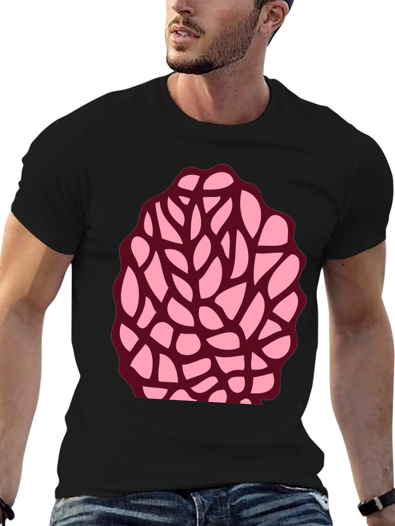 Black Unique Brain Coral Graphic Tee - Black Cotton Blend view 6