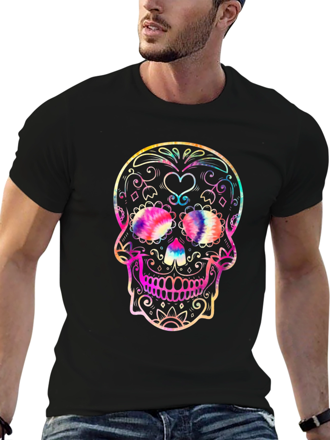 Black Sugar Skull Graphic Tee - Black Cotton Blend view 6