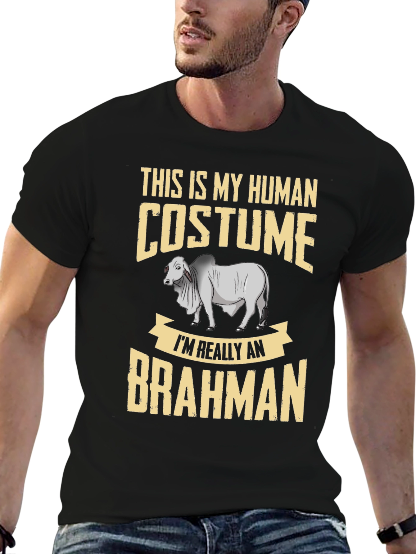 Black Human Costume Brahman Cattle Funny Graphic Tee view 6