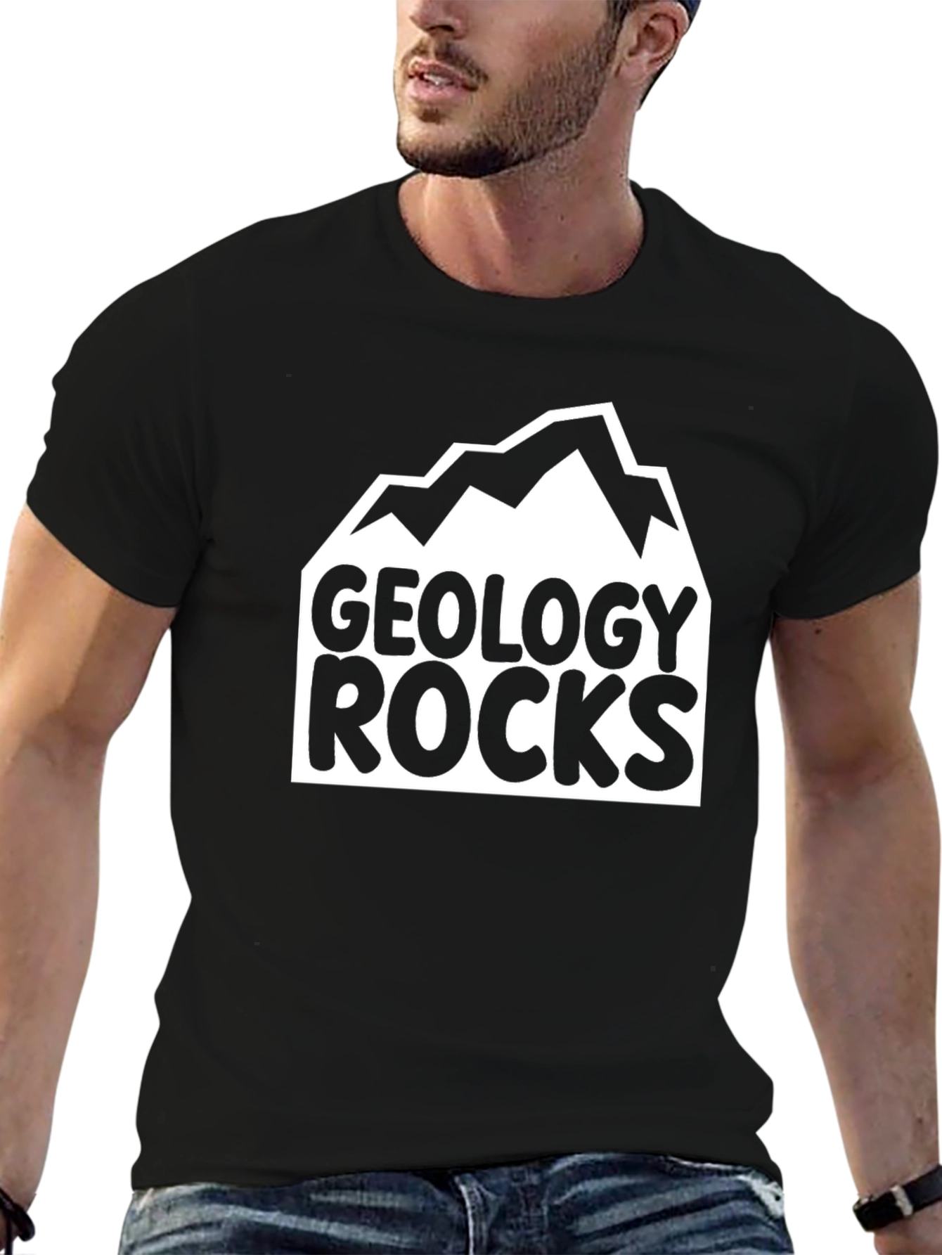 Black Geology Rocks Graphic Tee - Mountain Design view 6