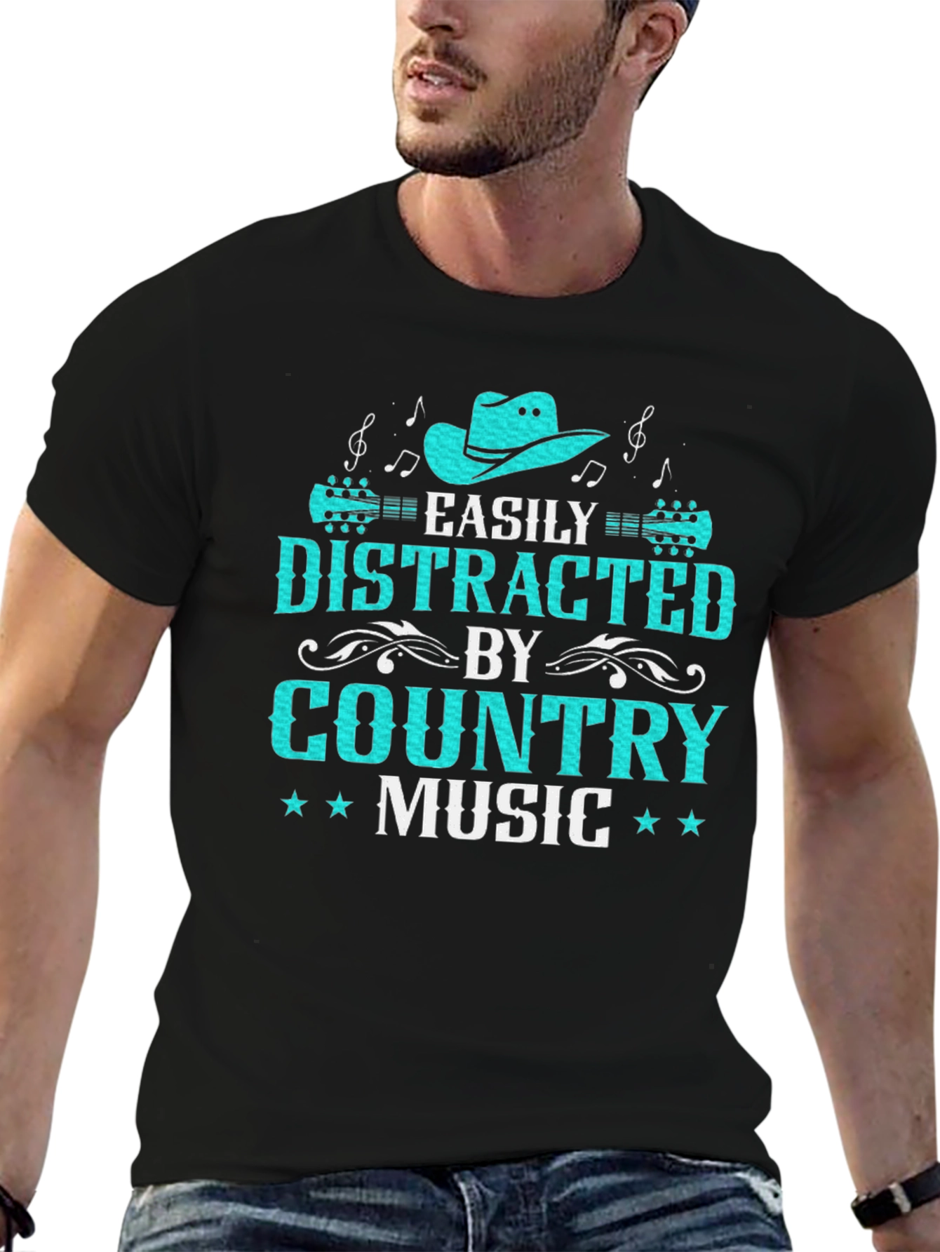 Black Country Music Graphic Tee - Easily Distracted view 6