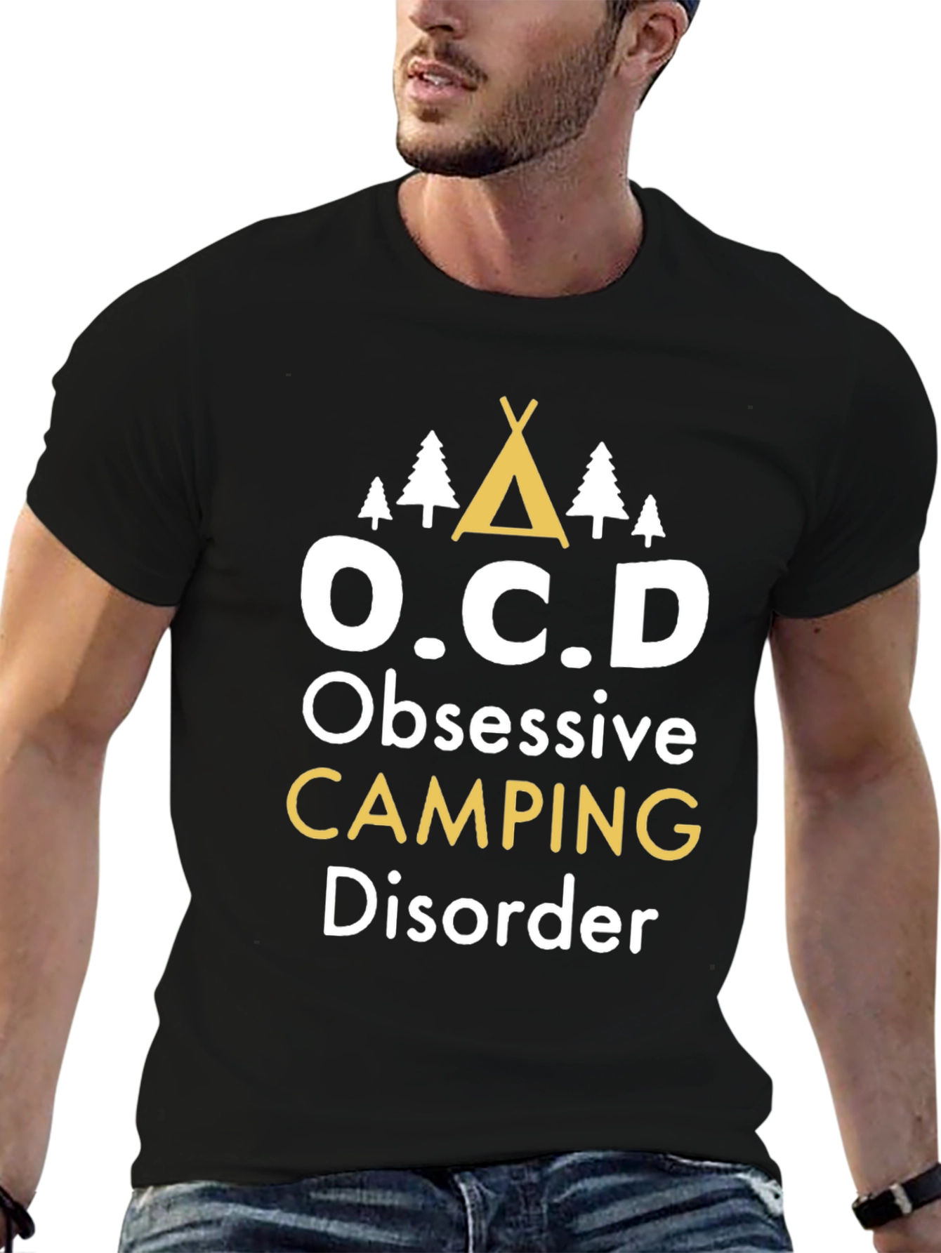 Black Obsessive Camping Disorder T-Shirt - Funny Graphic Tee view 6