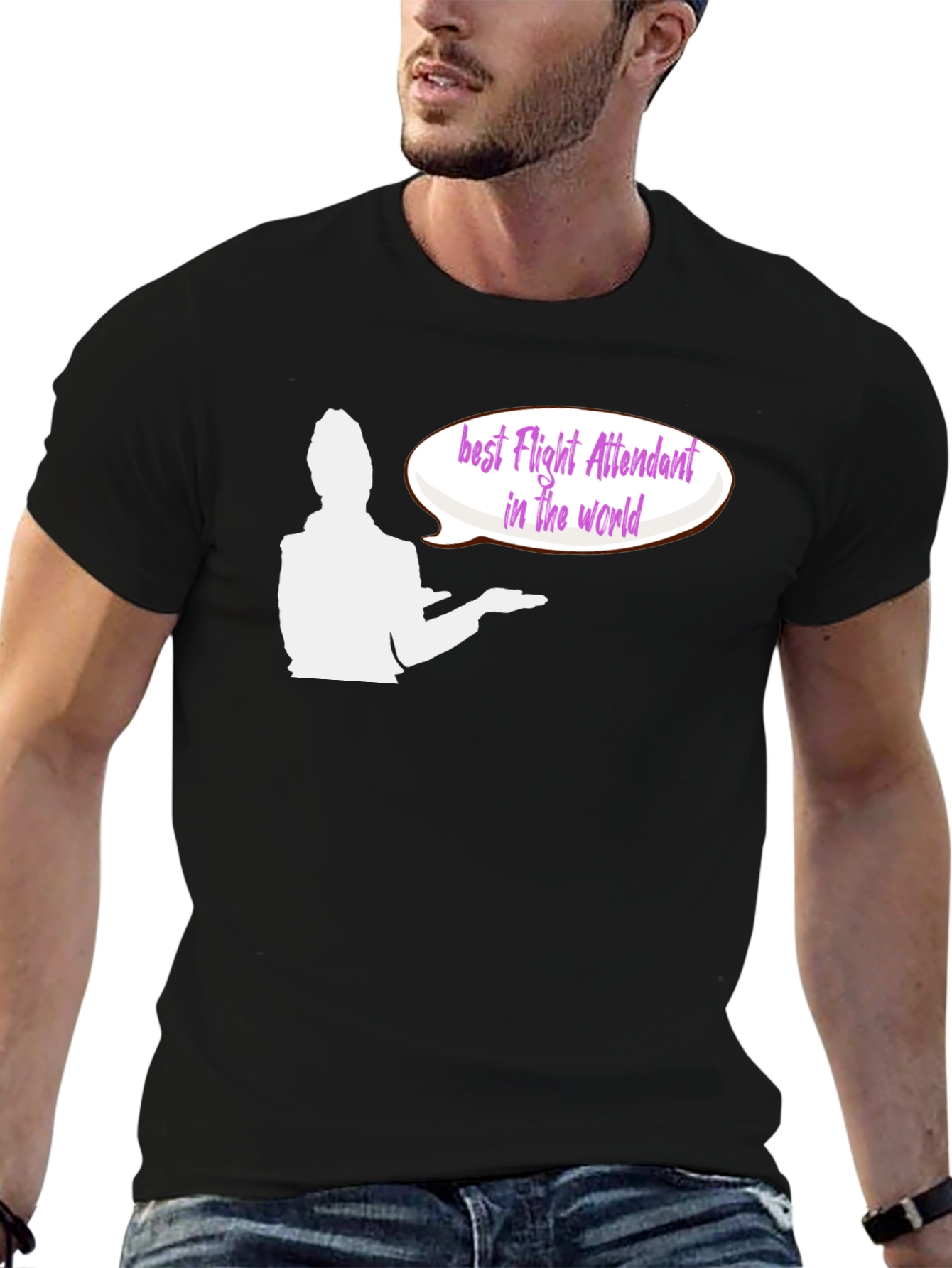 Black Best Flight Attendant T-Shirt - Black Crew Neck Tee view 6