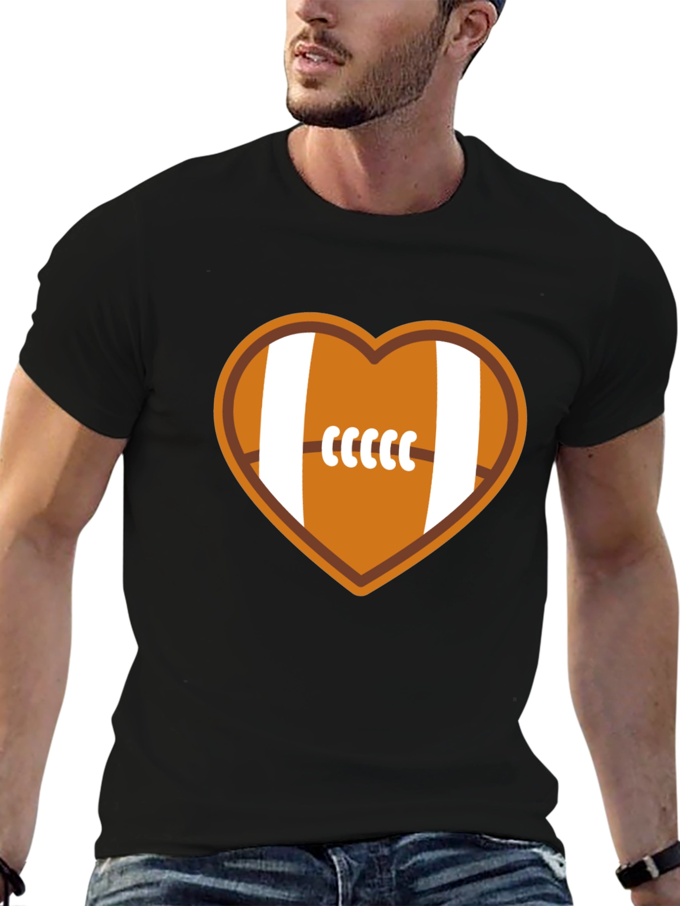 Black Football Heart Graphic Tee - Soft Cotton Blend view 6