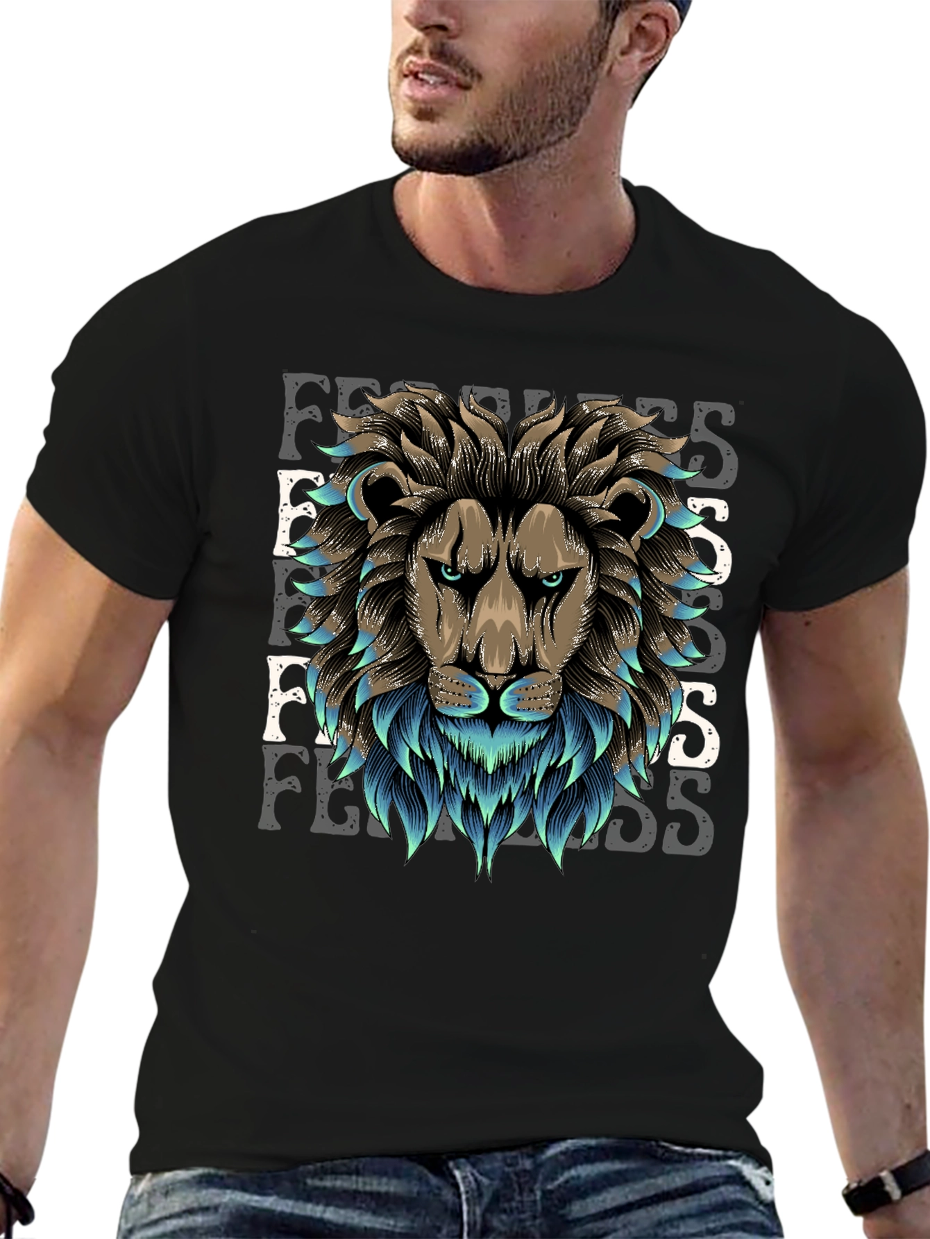 Black Fearless Lion Graphic Tee view 6