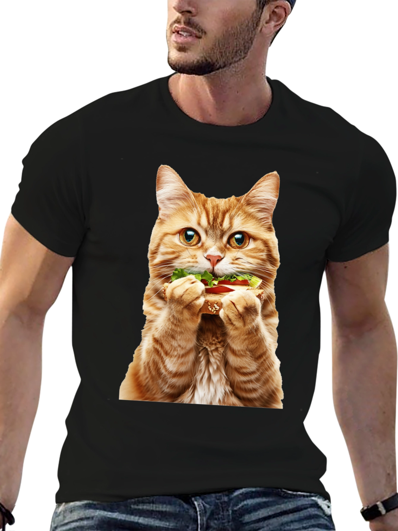 Black Cat Eating Sandwich Graphic Tee view 6
