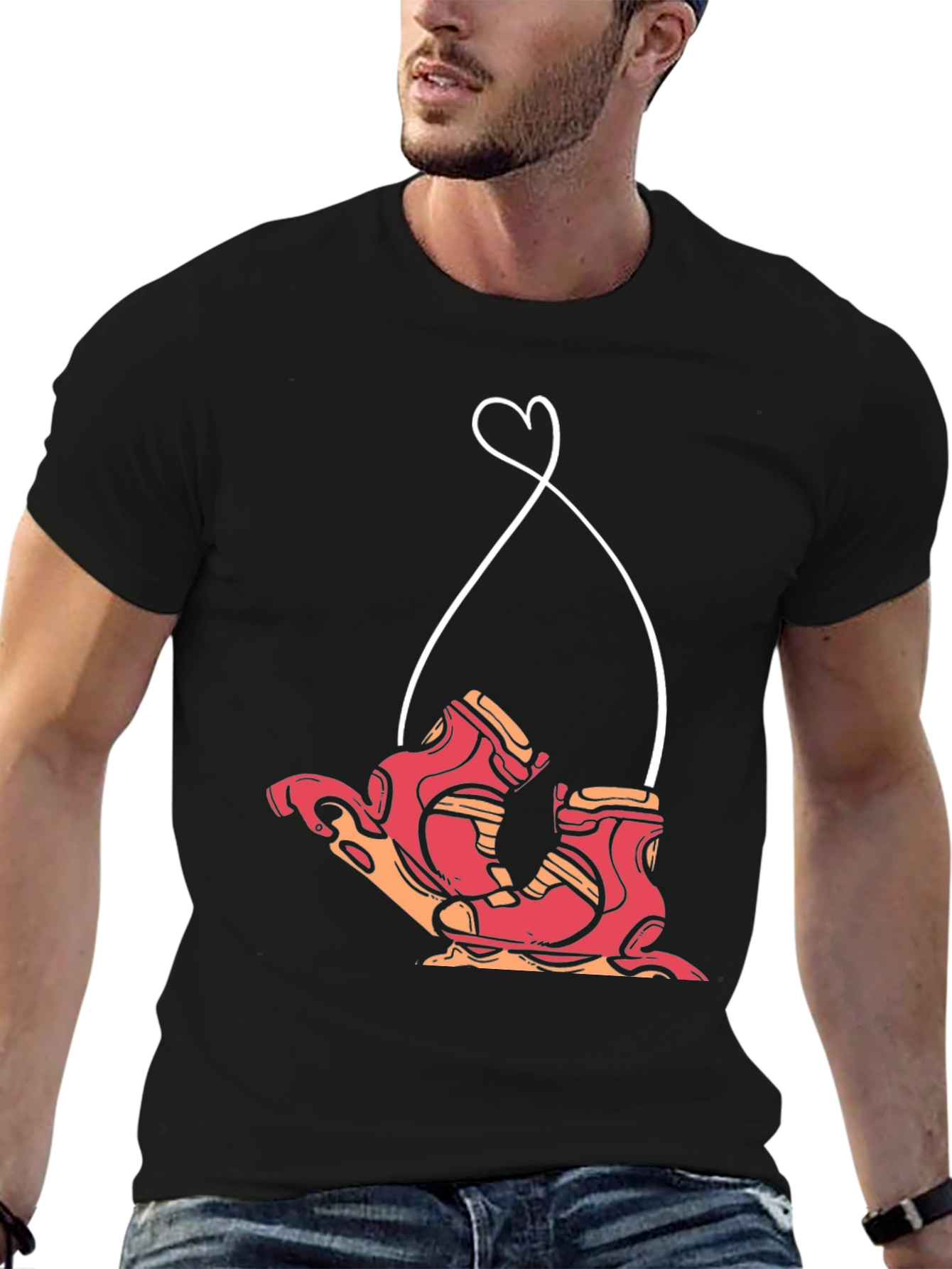 Black Retro Roller Skate Heart Graphic Tee view 6