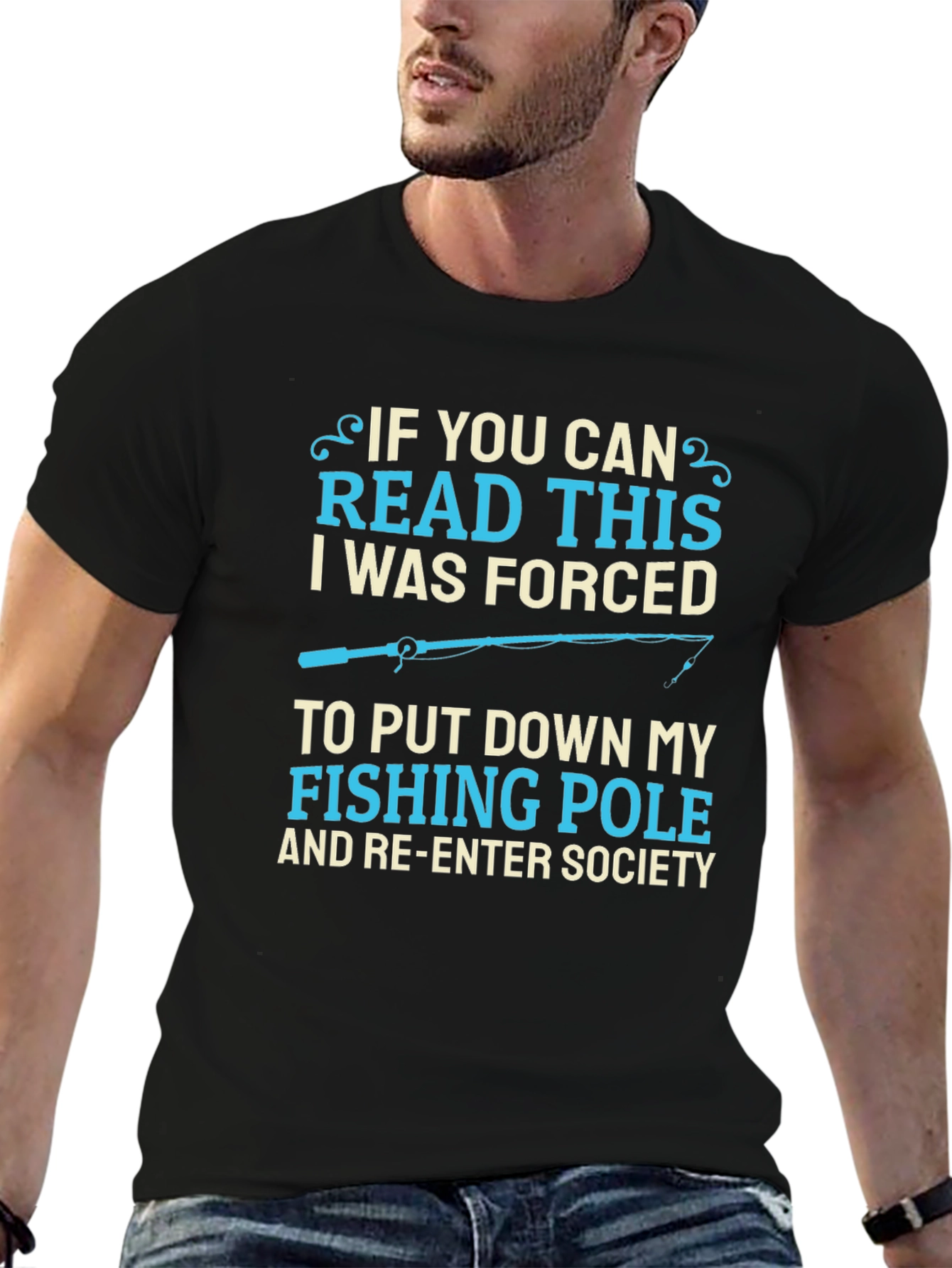 Black Funny Fishing T-Shirt - Forced to Re-Enter Society view 6