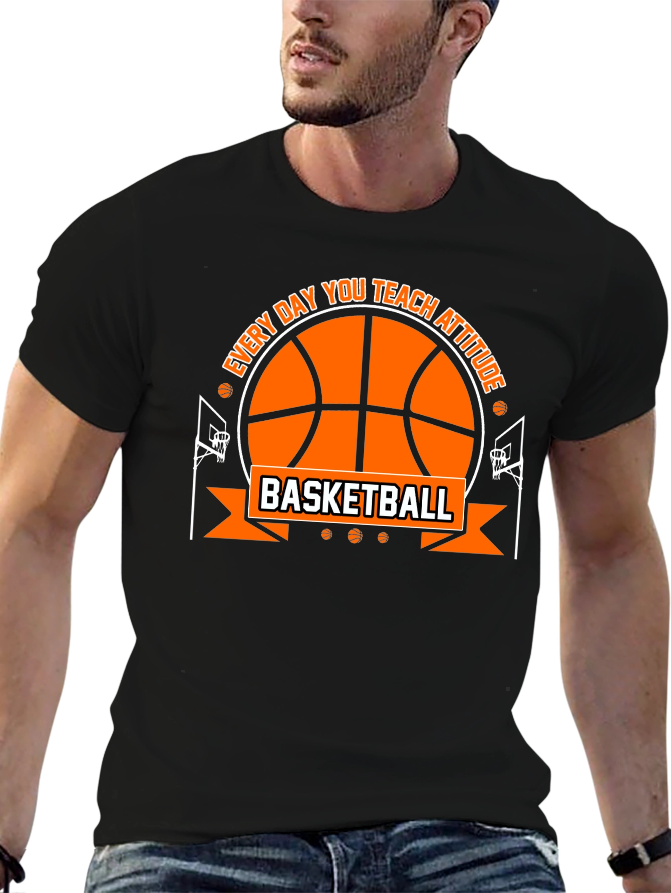 Black Basketball Attitude Graphic T-Shirt view 6