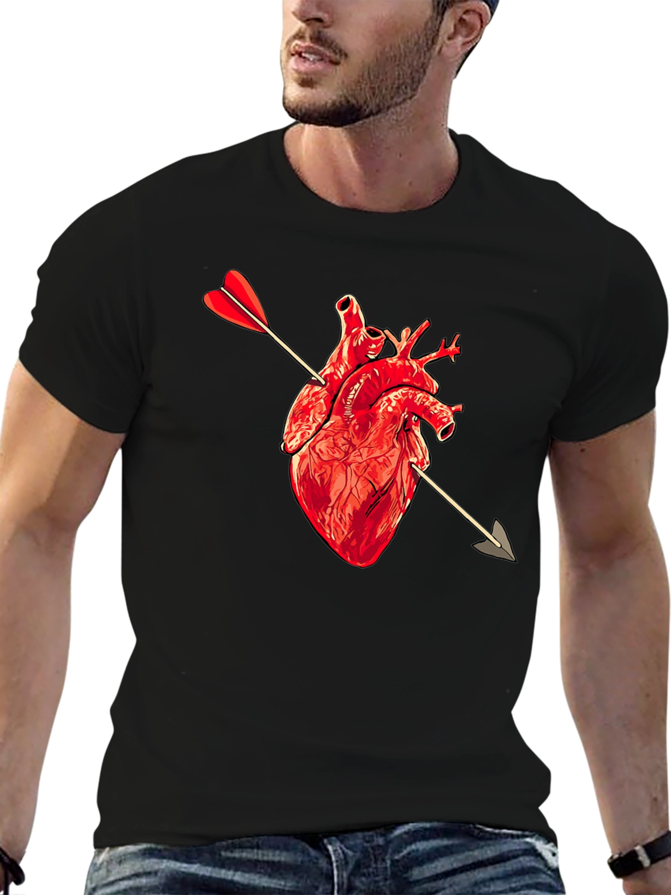 Black Anatomical Heart Arrow T-Shirt view 6