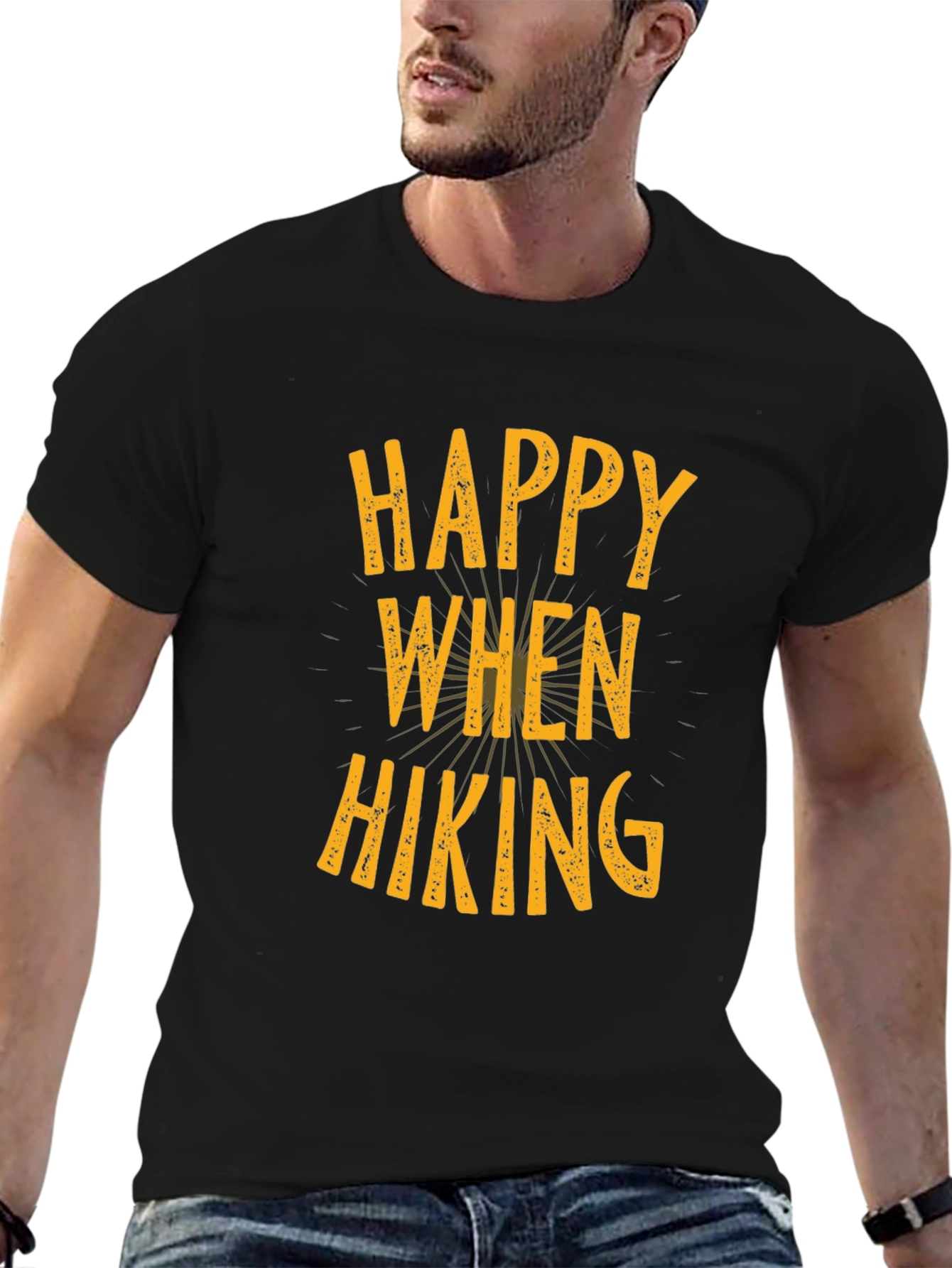 Black Happy When Hiking Graphic Tee - Soft Cotton Blend view 6