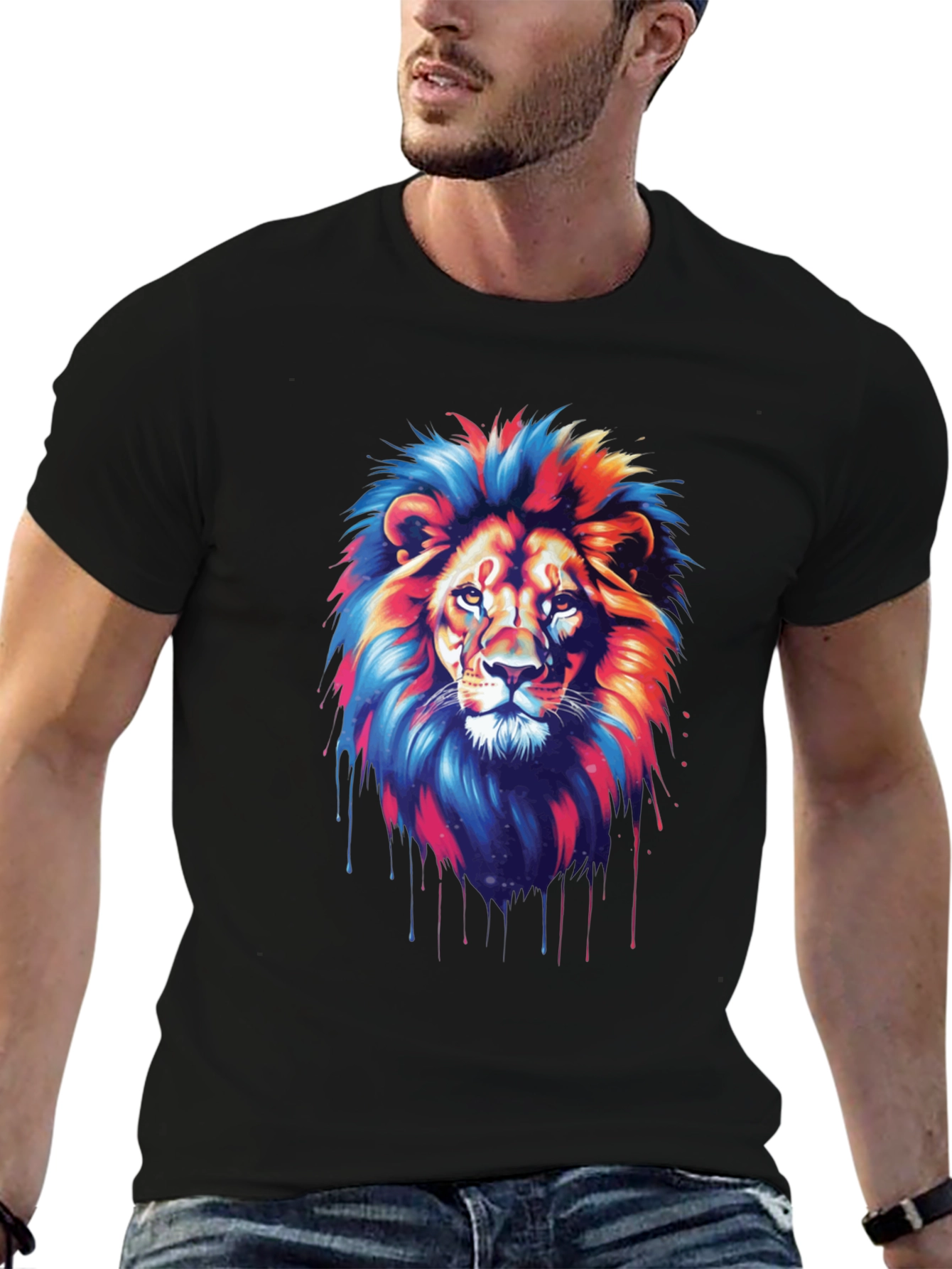 Black Vivid Lion Graphic Tee - Bold Style view 6
