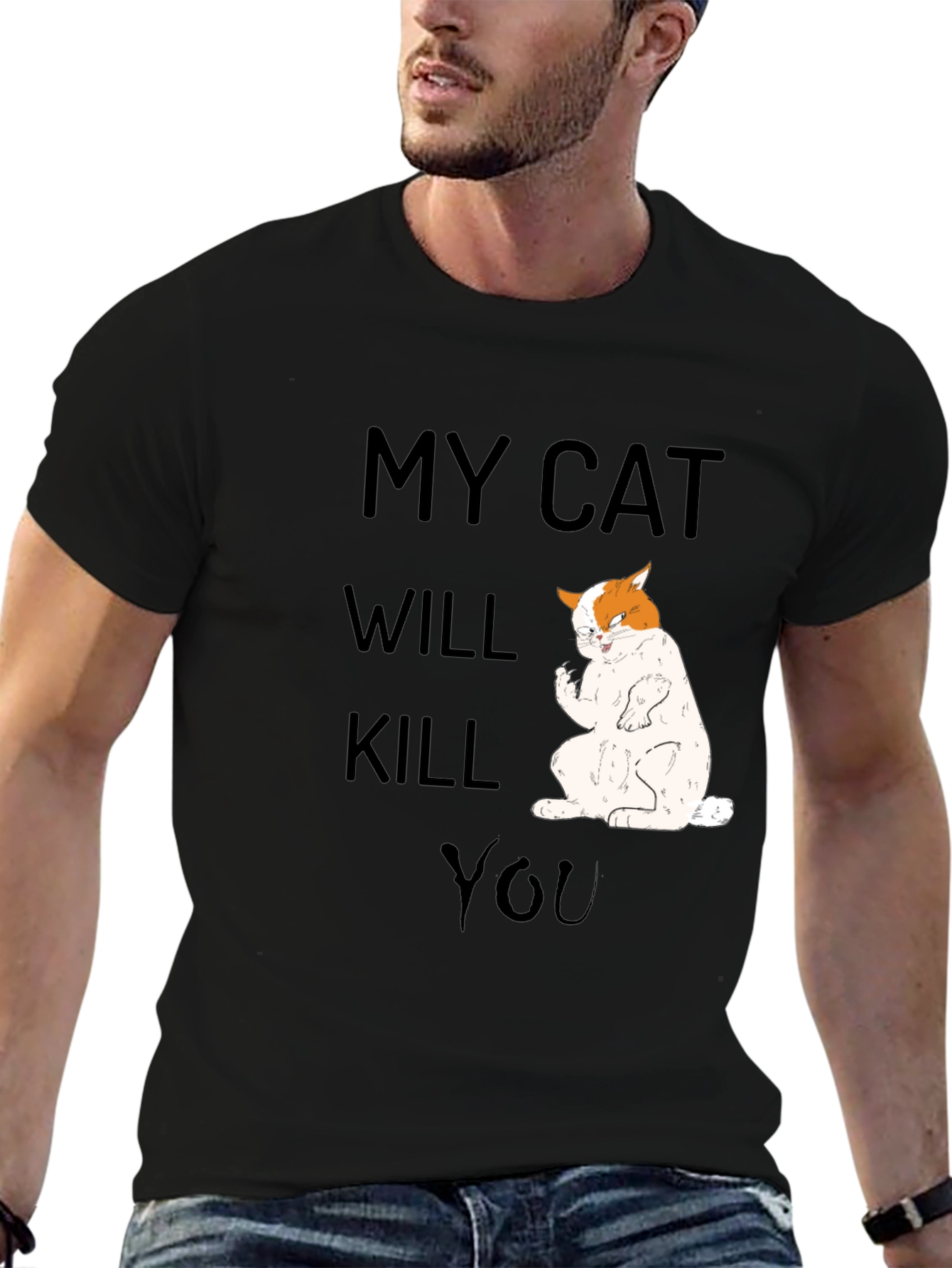 Black My Cat Will Kill You T-Shirt, Funny Cat Tee view 6