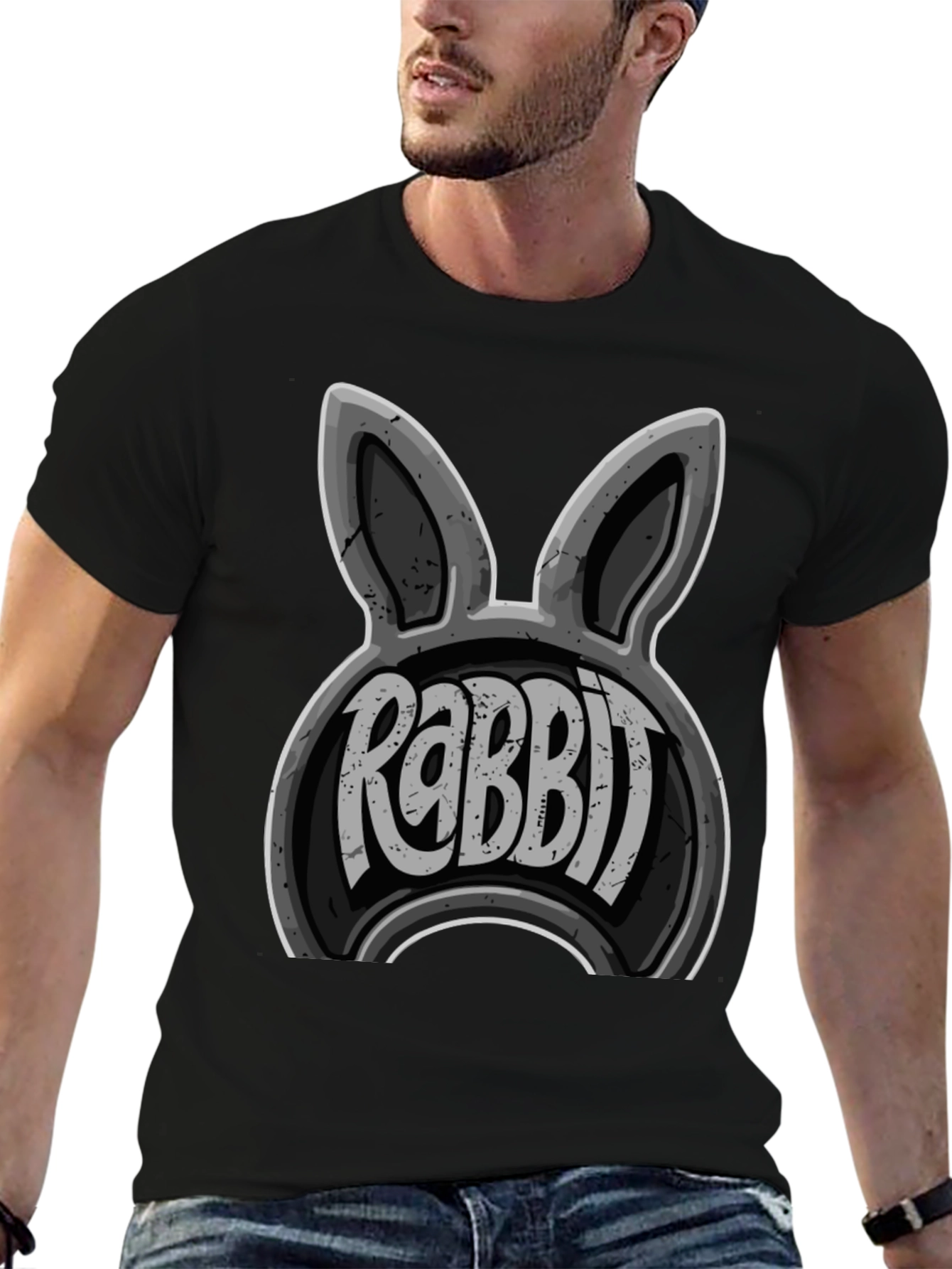 Black Rabbit Graphic Print Men's T-Shirt view 6