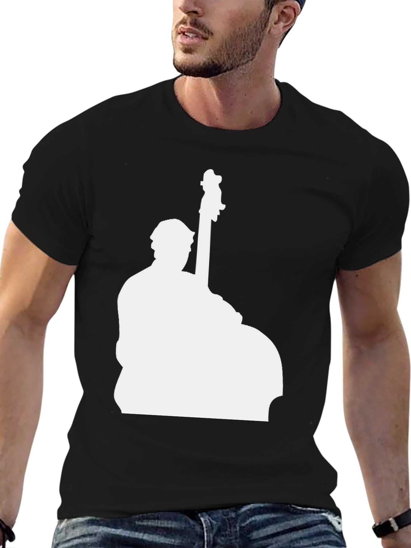 Black Bass Player Silhouette Black T-Shirt view 6