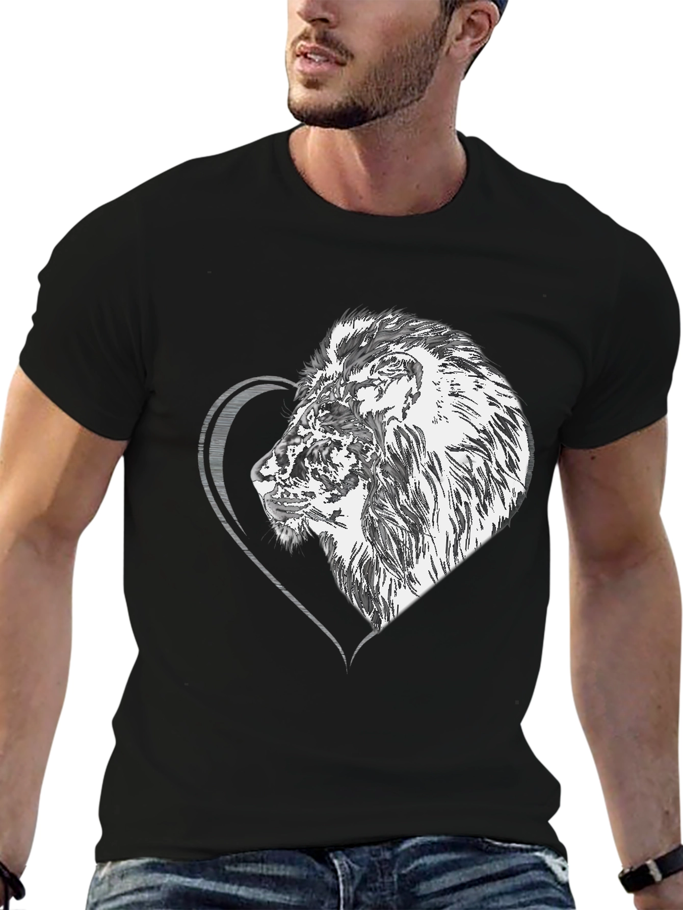 Black Lion Heart Graphic Tee - Black Unisex T-Shirt view 6