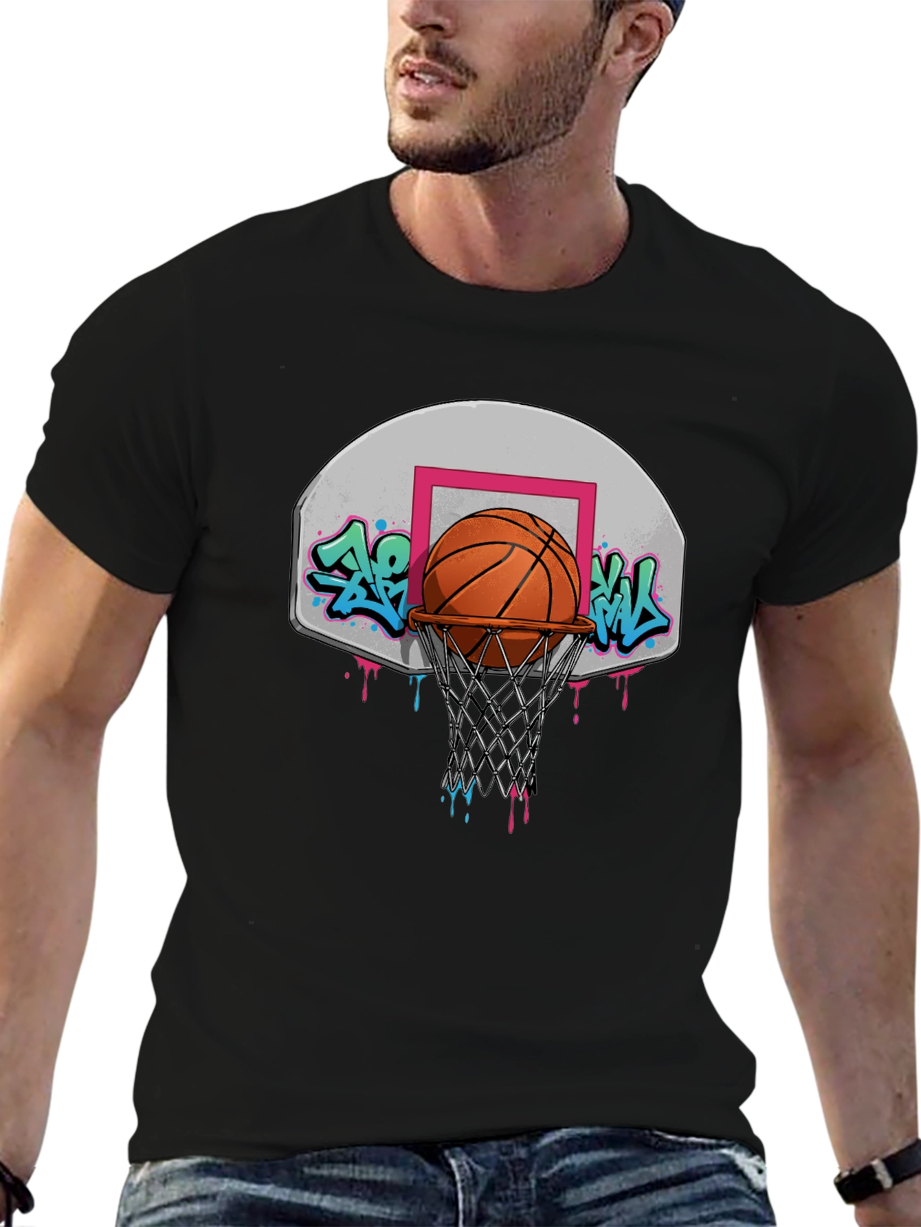 Black Basketball Hoop Graffiti T-Shirt - Urban Style Tee view 6