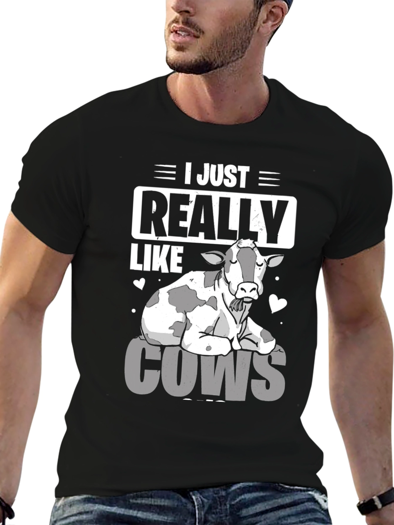 Black I Just Really Like Cows T-Shirt - Funny Animal Lover Tee view 6