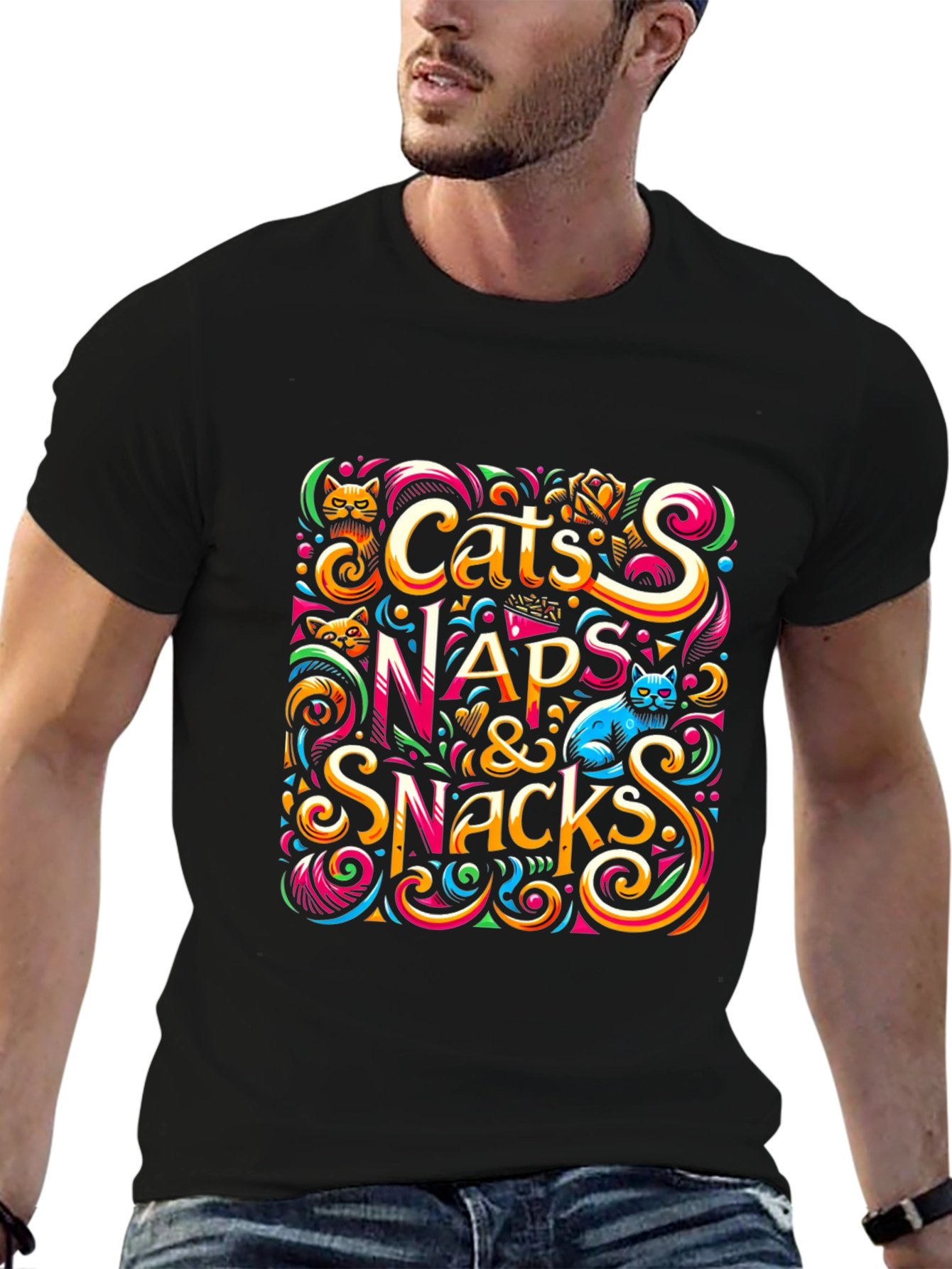 Black Cats Naps & Snacks Graphic Tee view 6