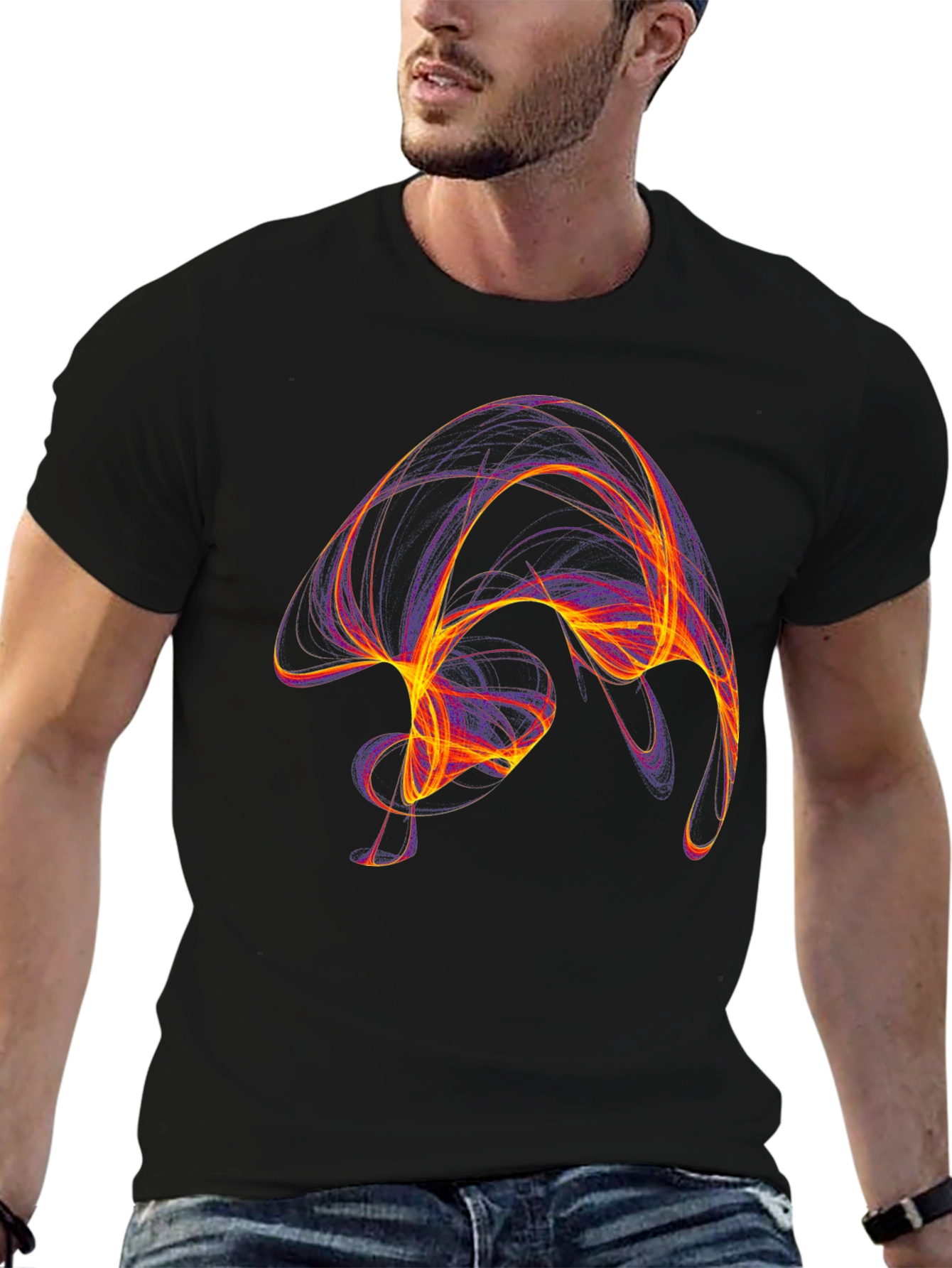 Black Abstract Swirl Graphic Black T-Shirt view 6