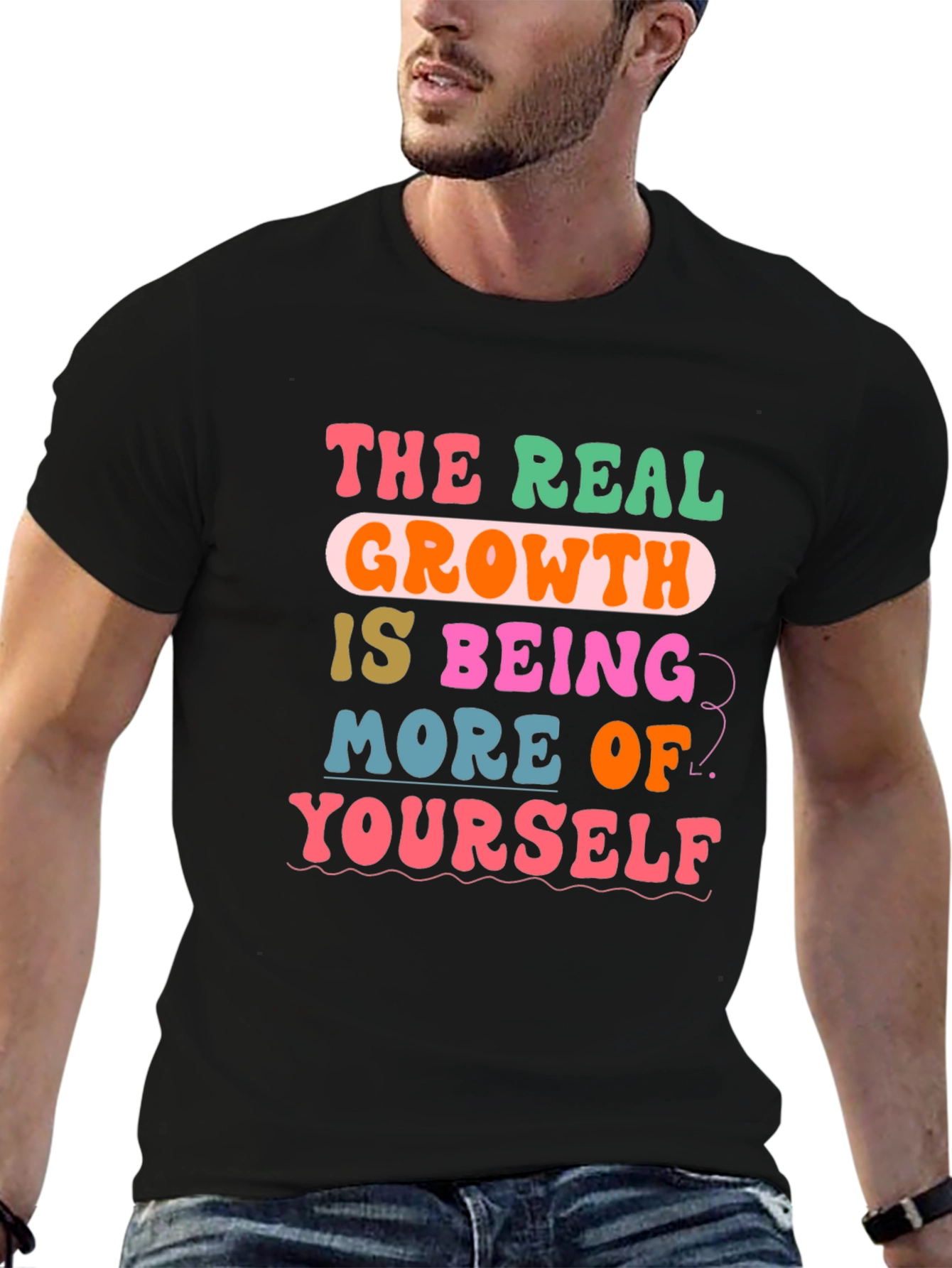 Black The Real Growth Retro Graphic T-Shirt view 6