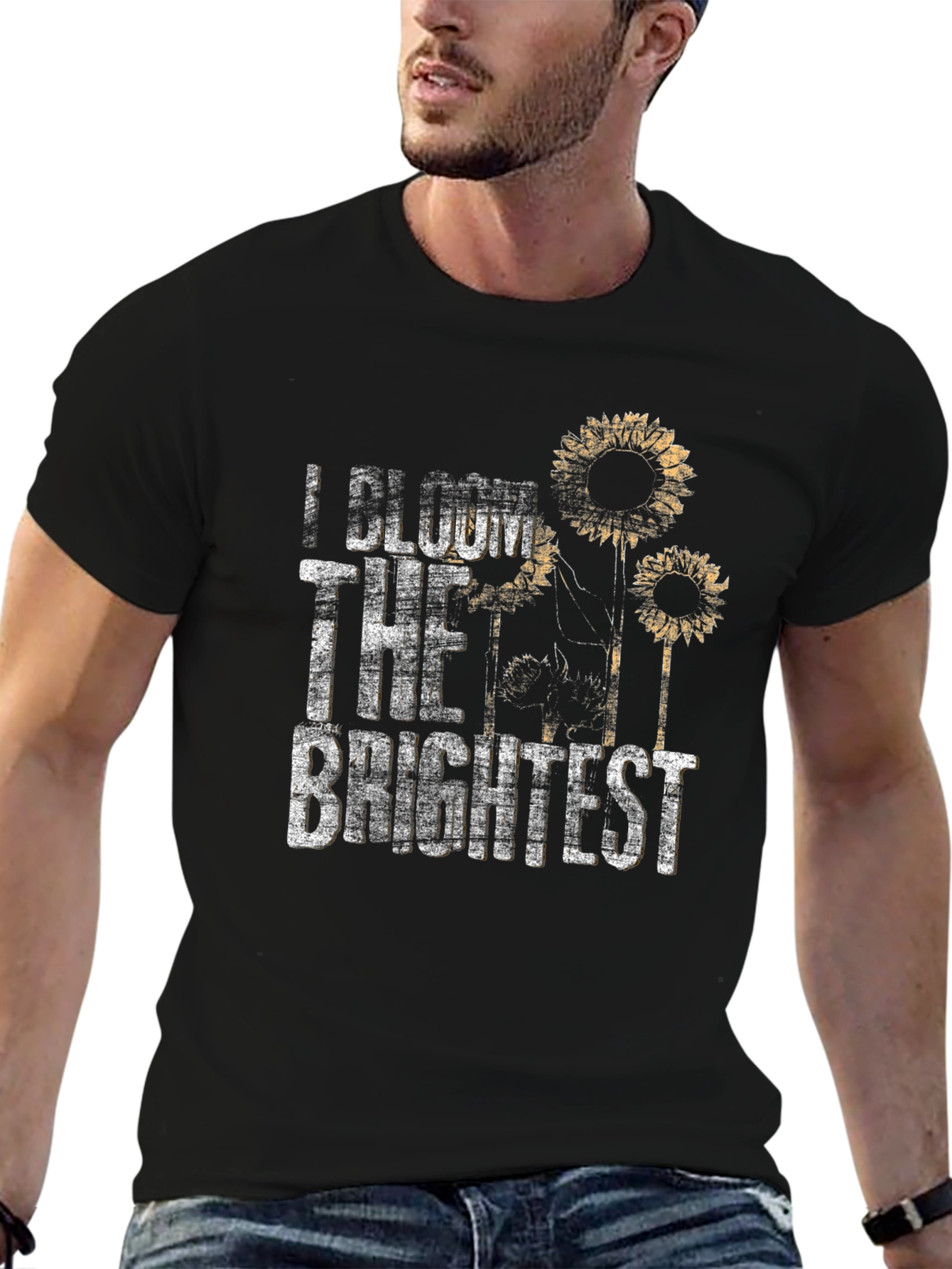 Black I Bloom the Brightest Sunflower Graphic T-Shirt view 6