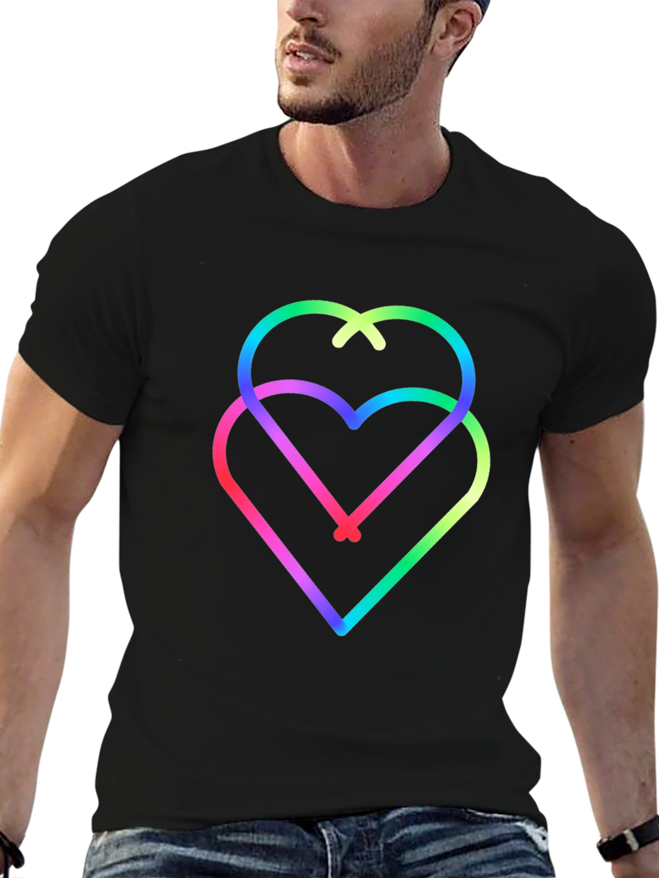 Black Rainbow Hearts Black Tee - Unique Graphic Design view 6