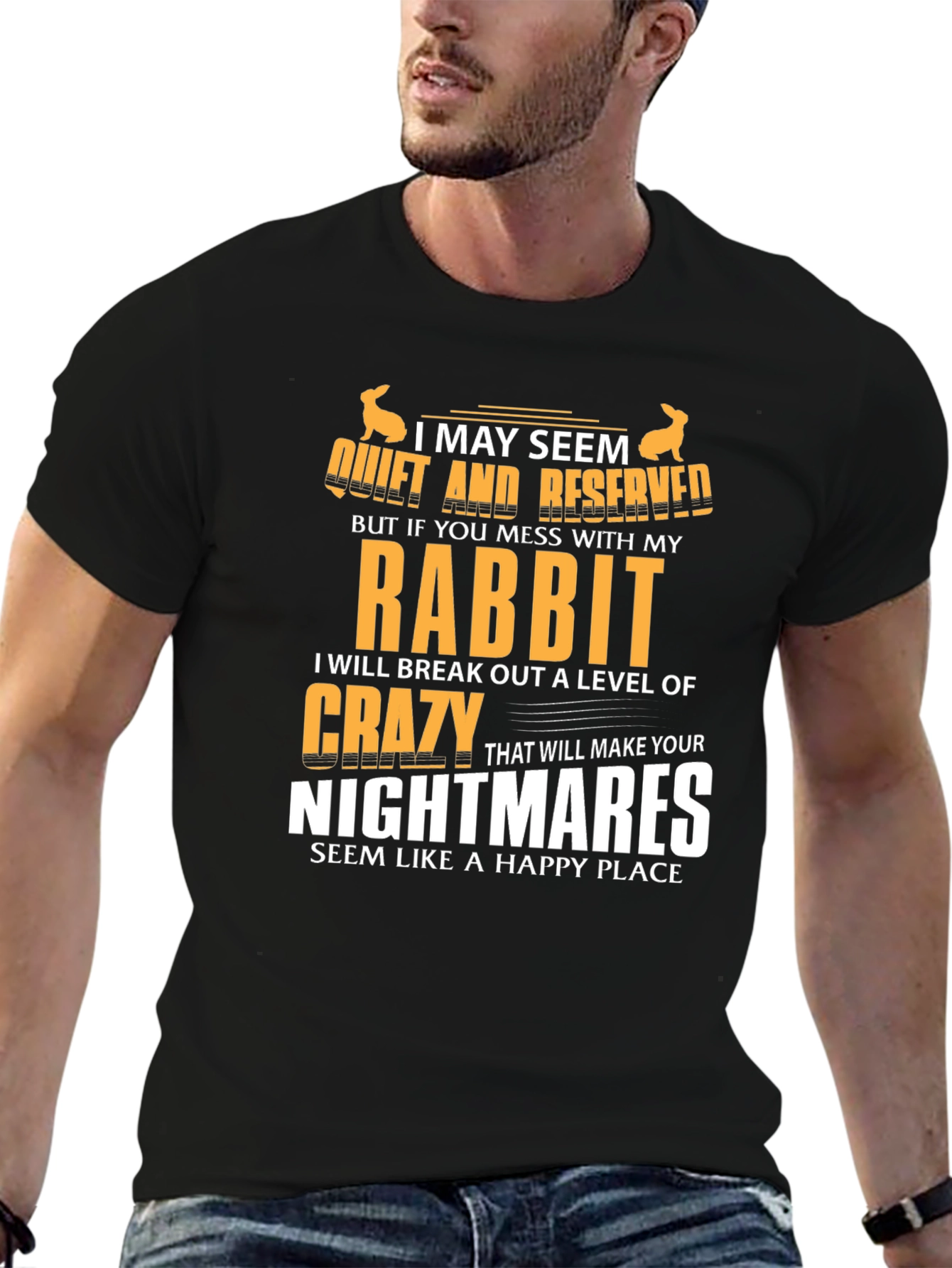 Black Rabbit Lover T-Shirt: I May Seem Quiet view 6