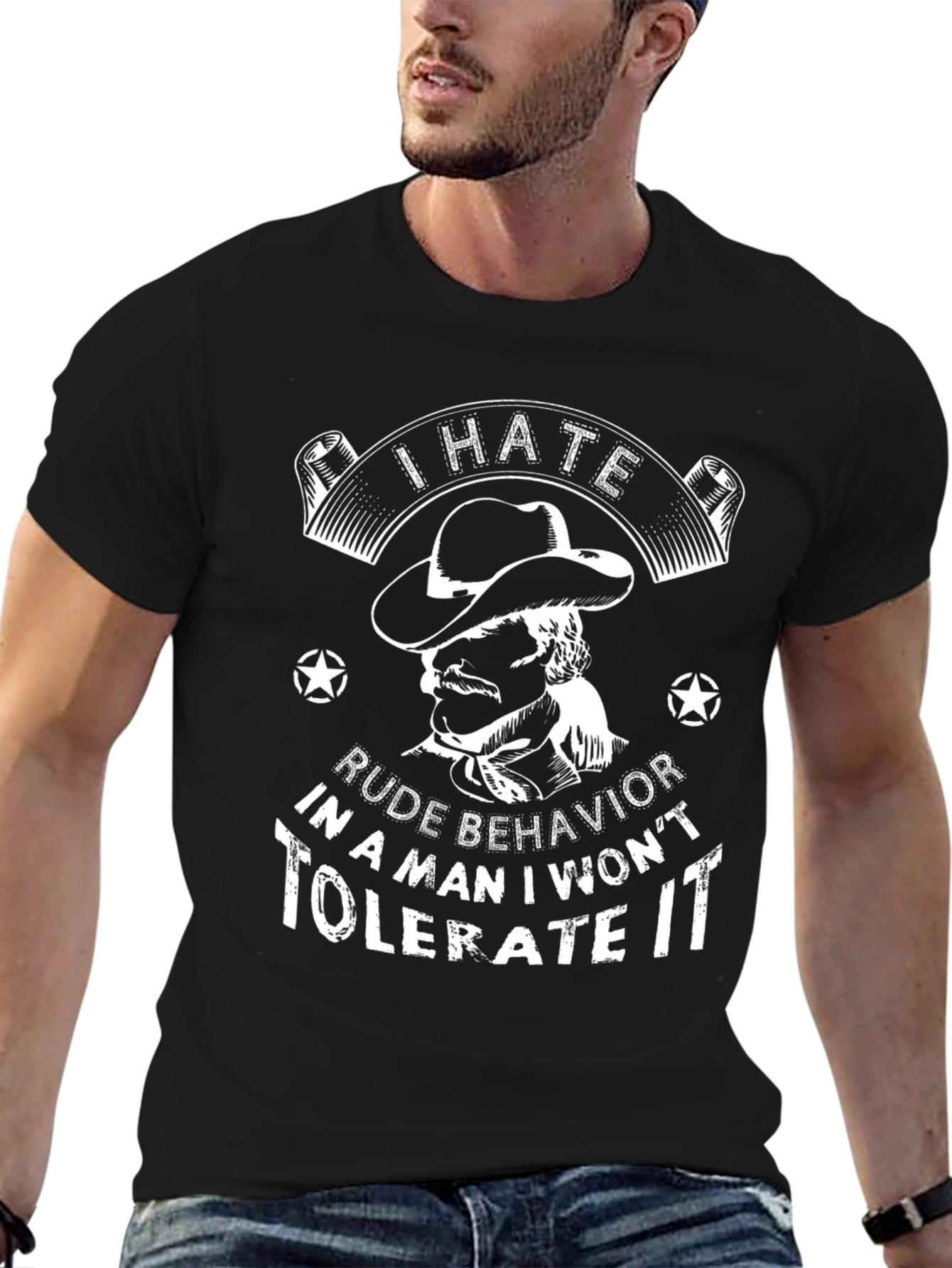 Black I Hate Rude Behavior T-Shirt, Western Cowboy Style view 6