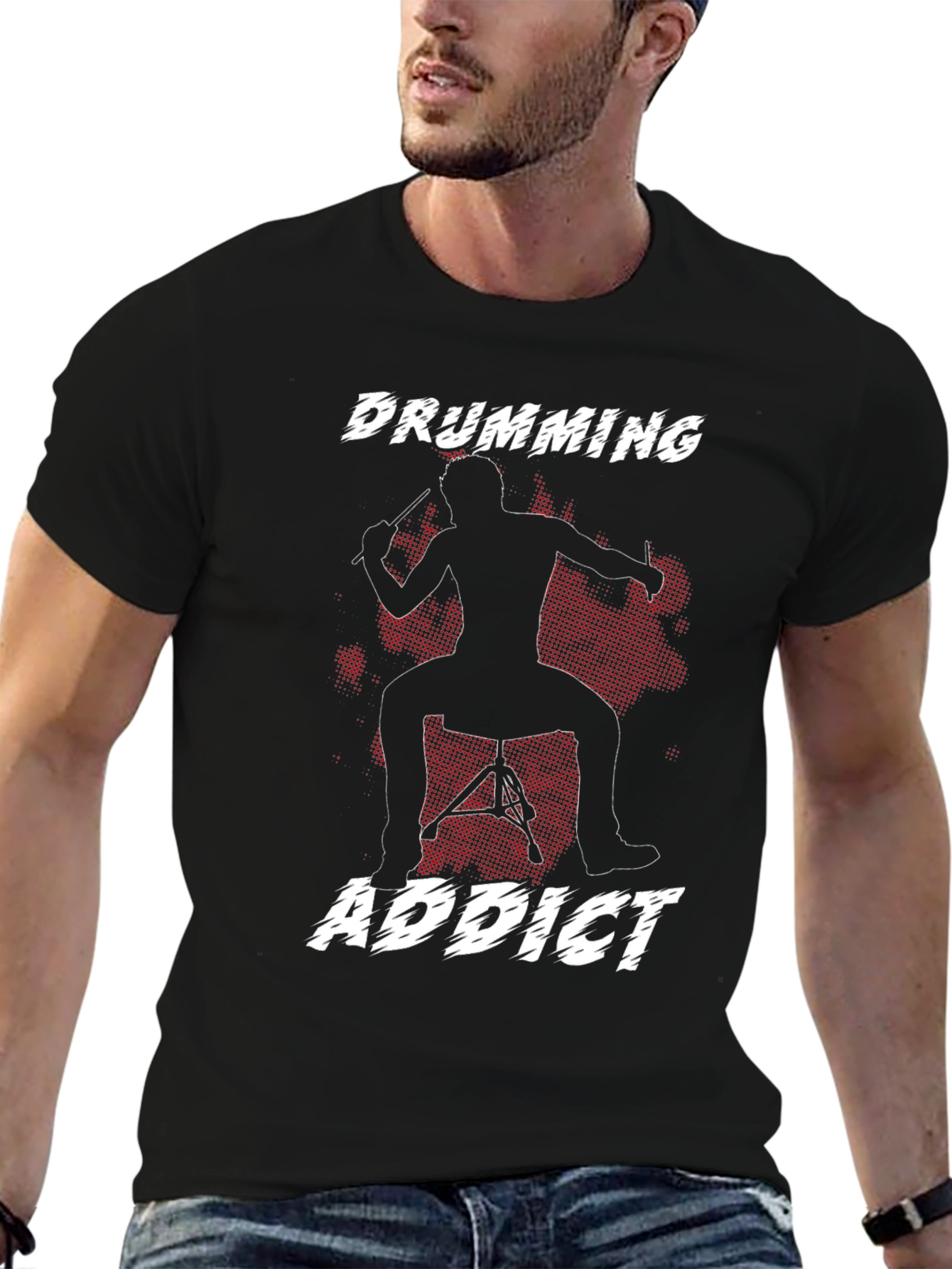 Black Drumming Addict T-Shirt - Musician Tee view 6