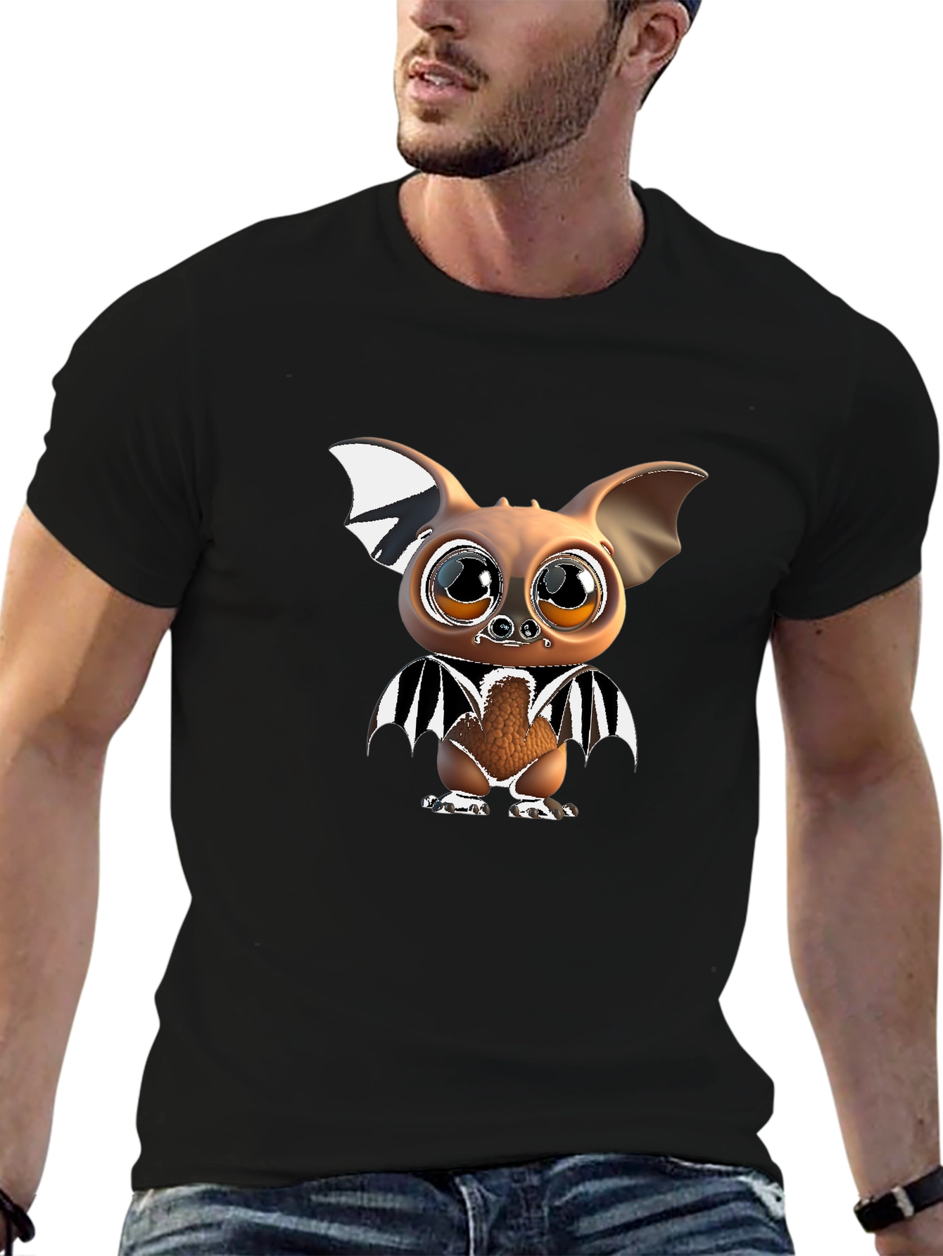 Black Cute Cartoon Bat Graphic Tee view 6