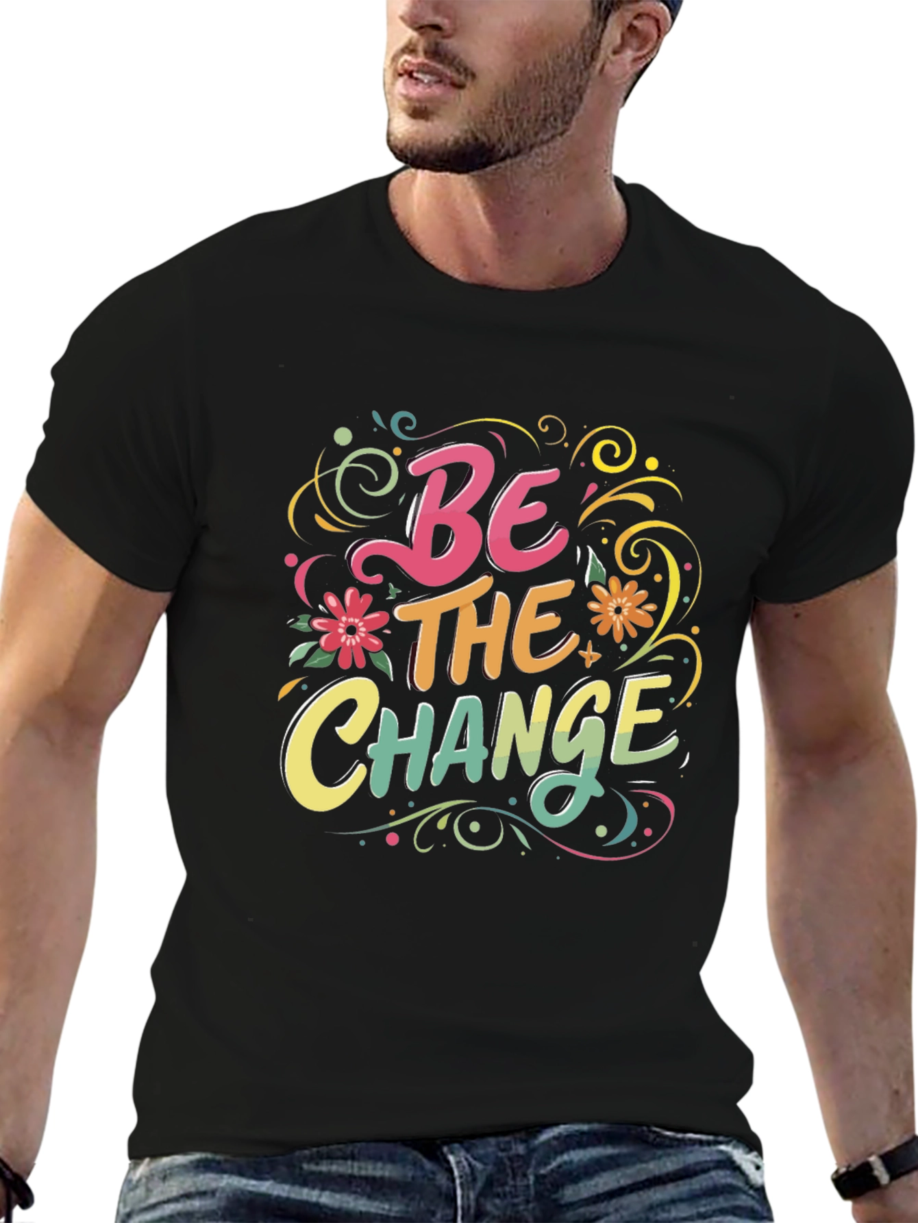 Black Be The Change Graphic Tee - Inspiring Design view 6