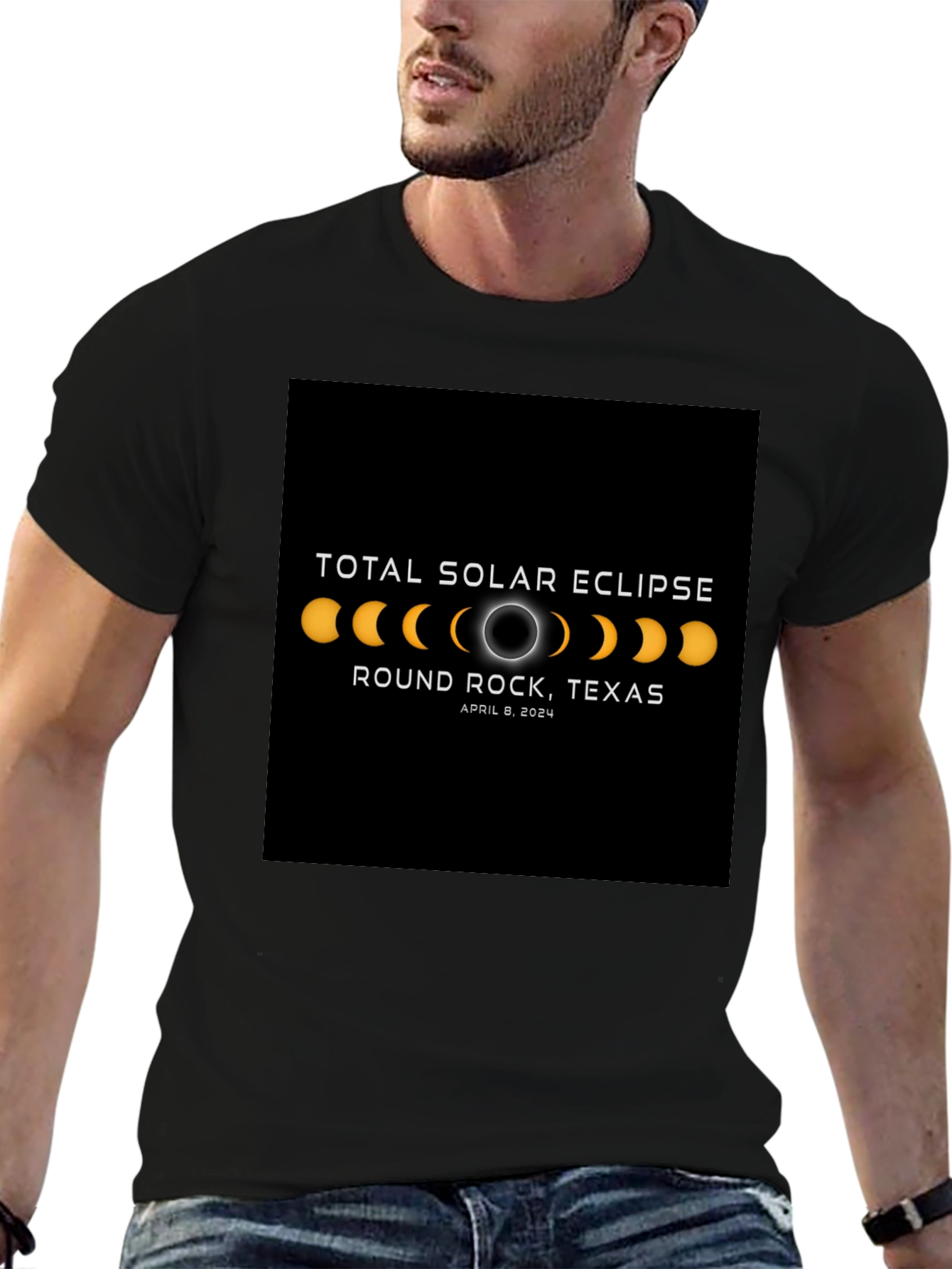 Black Total Solar Eclipse Round Rock Texas April 8 2024 Black T-Shirt view 6